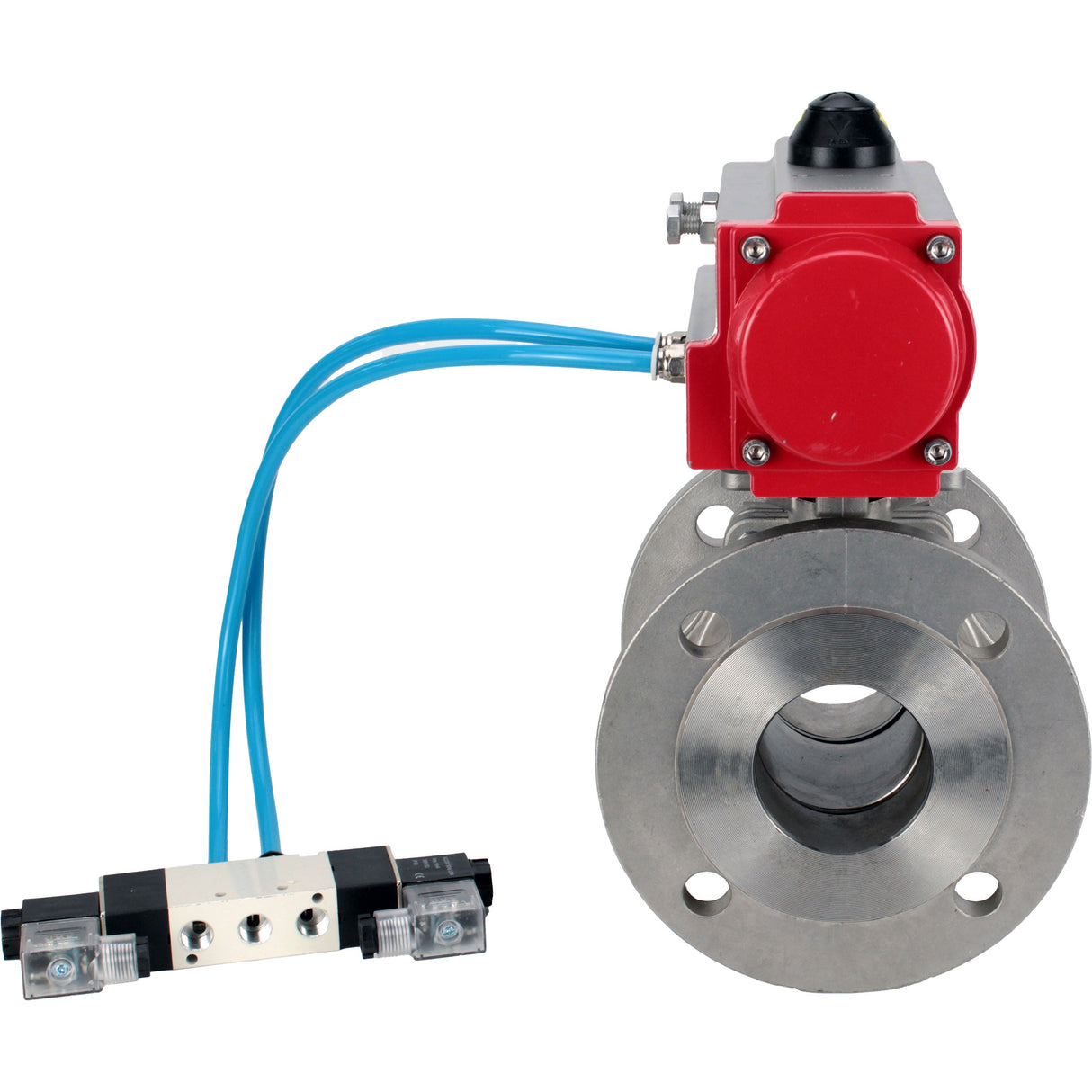Kugelhähne Elephant BV3232P(2 Stück)-FP-F-ISO-H DN15-300 16 bar/16, voll durchgangsflansch, Edelstahl SS316, Dichtung - PTFE, mit pneumatischem Antrieb PA-SA mit Rückstellfedern, mit pneumatischem Verteiler 4V320-10 220V