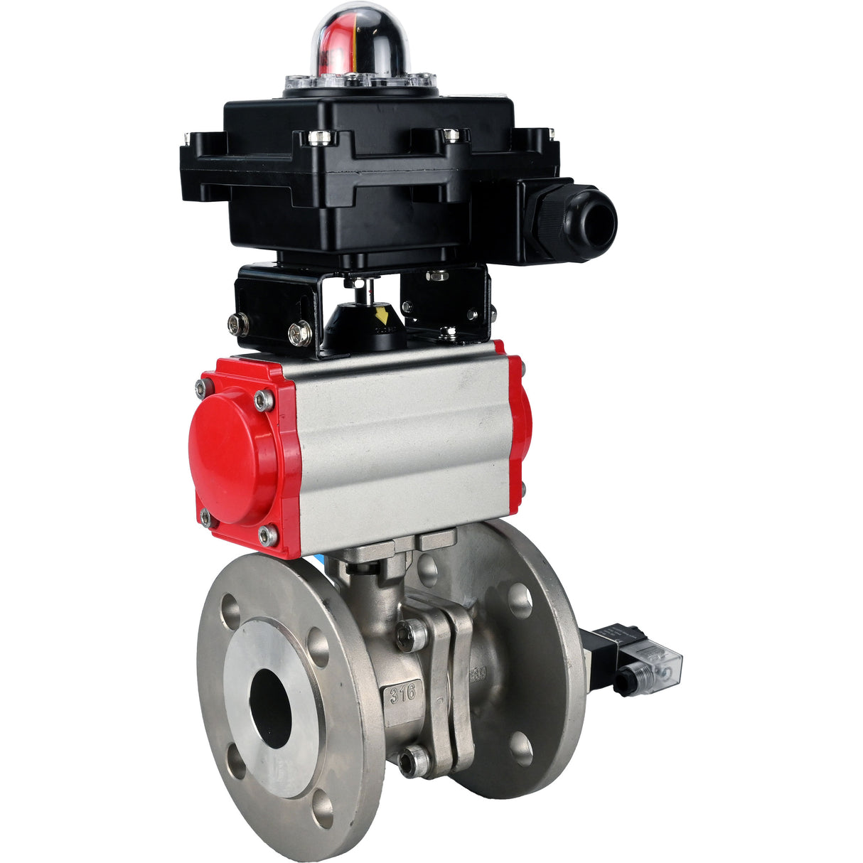 Kugelhähne Elephant BV3232P(2 Stück)-FP-F-ISO-H DN15-300 16 bar/16, voll durchgangsflansch, Edelstahl SS316, Dichtung - PTFE, mit pneumatischem Antrieb PA-SA mit Rückstellfedern, mit pneumatischem Verteiler 4V320-08 220V, mit LSU APL-410N EX