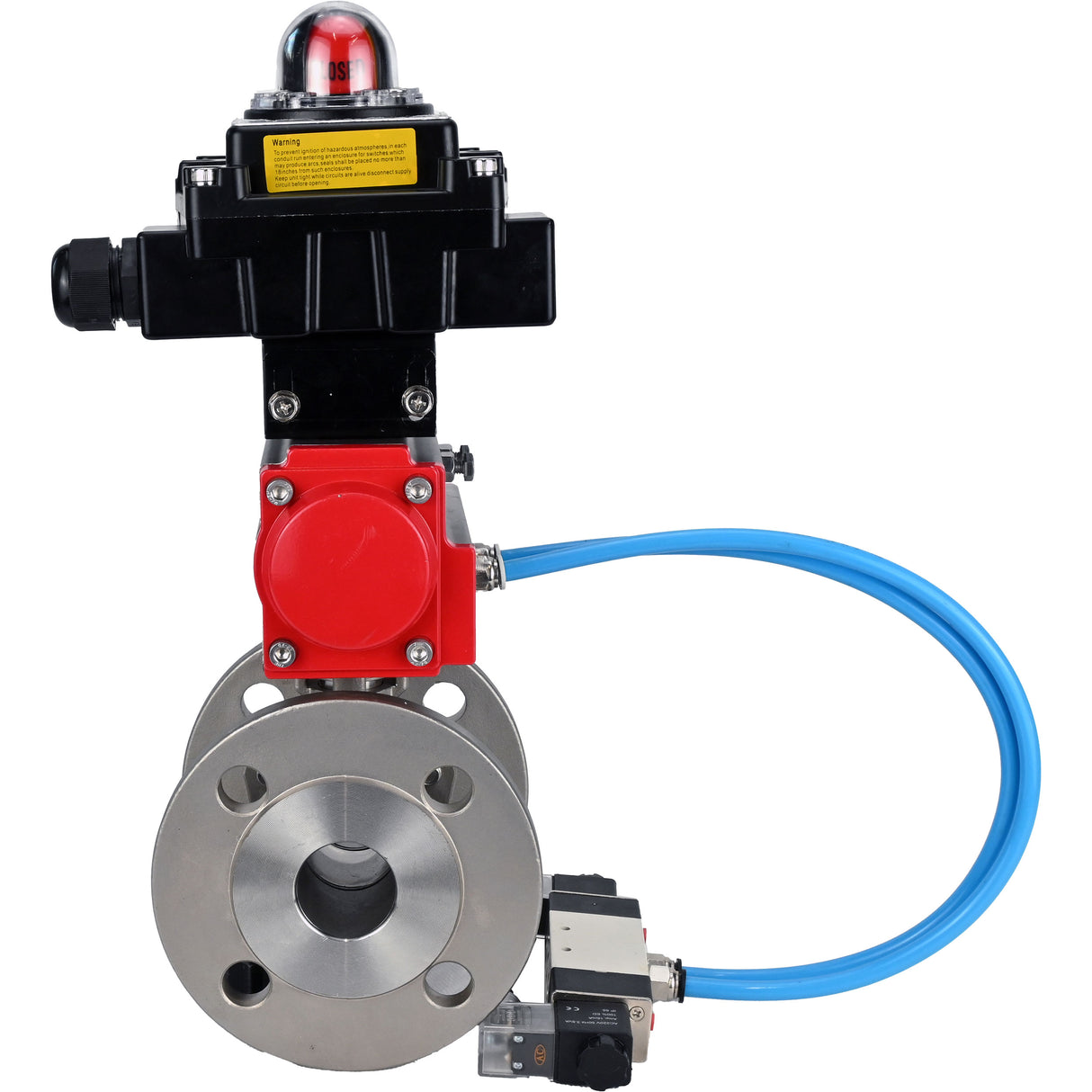 Kugelhähne Elephant BV3232P(2 Stück)-FP-F-ISO-H DN15-300 16 bar/16, voll durchgangsflansch, Edelstahl SS316, Dichtung - PTFE, mit pneumatischem Antrieb PA-SA mit Rückstellfedern, mit pneumatischem Verteiler 4V320-08 220V, mit LSU APL-410N EX