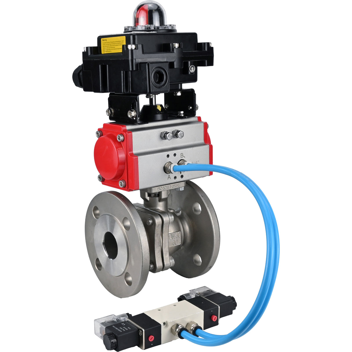 Kugelhähne Elephant BV3232P(2 Stück)-FP-F-ISO-H DN15-300 16 bar/16, voll durchgangsflansch, Edelstahl SS316, Dichtung - PTFE, mit pneumatischem Antrieb PA-SA mit Rückstellfedern, mit pneumatischem Verteiler 4V320-08 220V, mit LSU APL-410N EX
