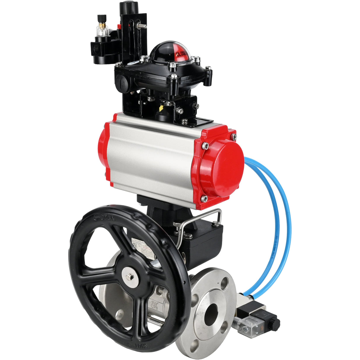 Kugelhähne Elephant BV3131P(3pc)-FP-F-ISO-H, Gehäusematerial - Edelstahl AISI 304, Dichtung - PTFE / PTFE / Teflon, mit pneumatischem Doppelwirkungsantrieb PA-DA, 4V320-10 220V, LSU APL-210N, Handrad MON, ATU AFC2000