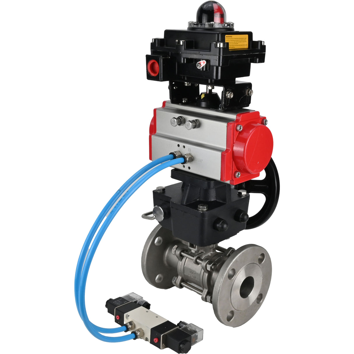 Kugelhähne Elephant BV3131P(3pc)-FP-F-ISO-H DN15-40 16 bar, dreiteilig, voll durchgangsflansch, Edelstahl SS304, PTFE, mit pneumatischem Antrieb PA-DA, mit pneumatischem Verteiler 4V320-08 220V, mit LSU APL-410N EX, manuell Doubler MON1-250-T26-ISO