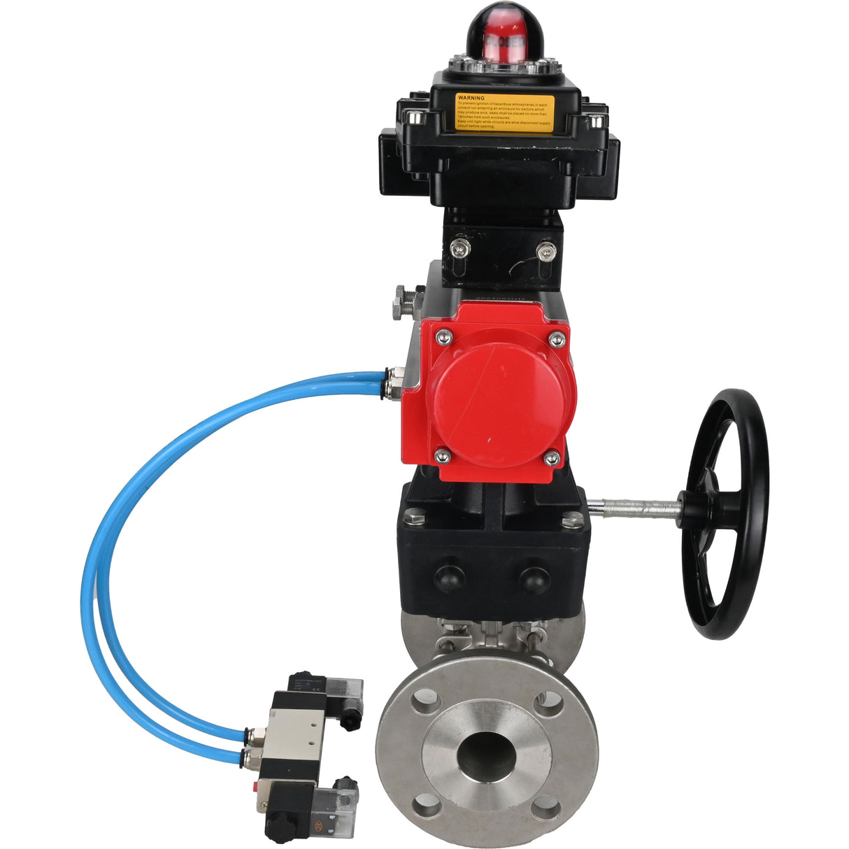 Kugelhähne Elephant BV3131P(3pc)-FP-F-ISO-H DN15-40 16 bar, dreiteilig, voll durchgangsflansch, Edelstahl SS304, PTFE, mit pneumatischem Antrieb PA-DA, mit pneumatischem Verteiler 4V320-08 220V, mit LSU APL-410N EX, manuell Doubler MON1-250-T26-ISO