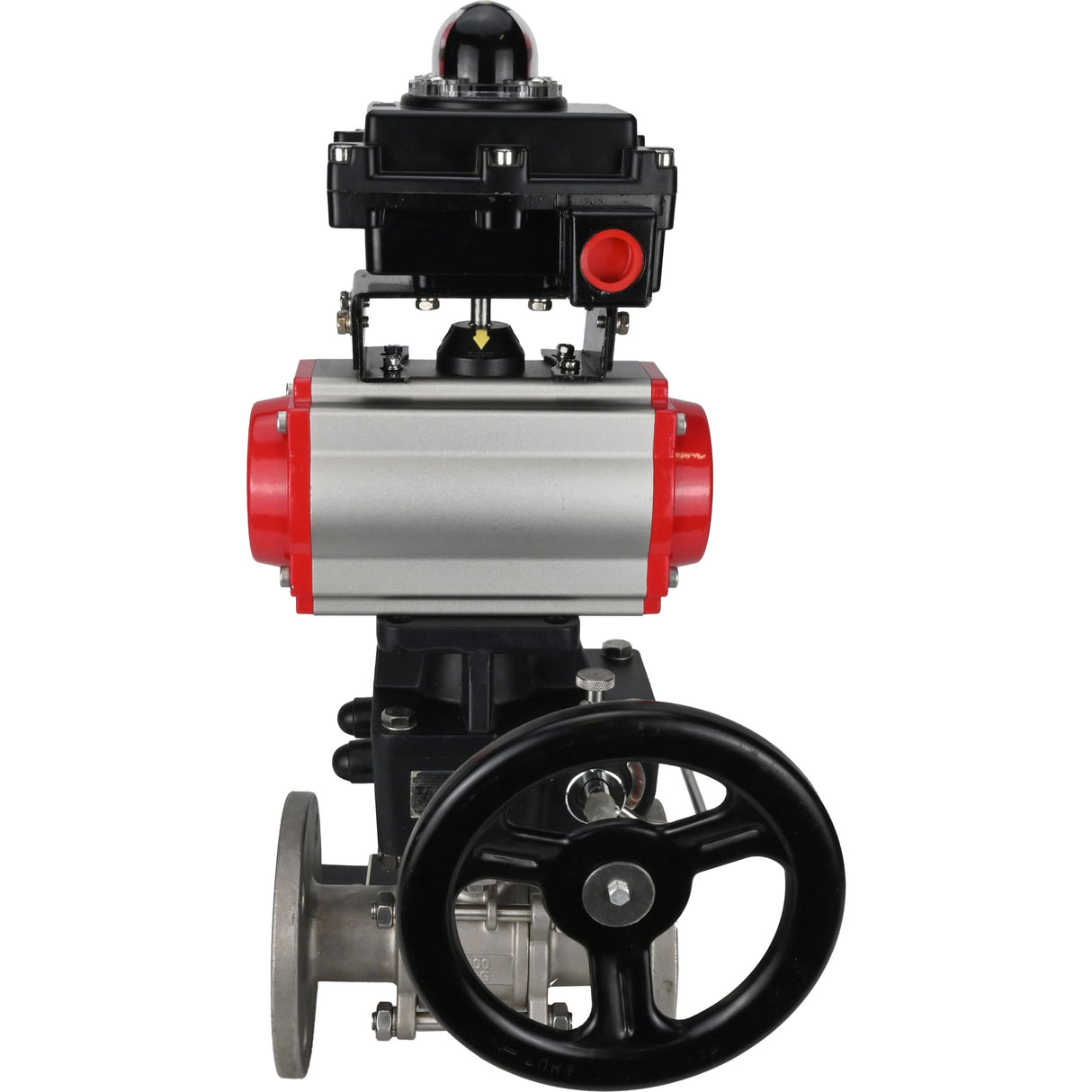 Kugelhähne Elephant BV3131P(3pc)-FP-F-ISO-H DN15-40 16 bar, dreiteilig, voll durchgangsflansch, Edelstahl SS304, PTFE, mit pneumatischem Antrieb PA-DA, mit pneumatischem Verteiler 4V320-08 220V, mit LSU APL-410N EX, manuell Doubler MON1-250-T26-ISO