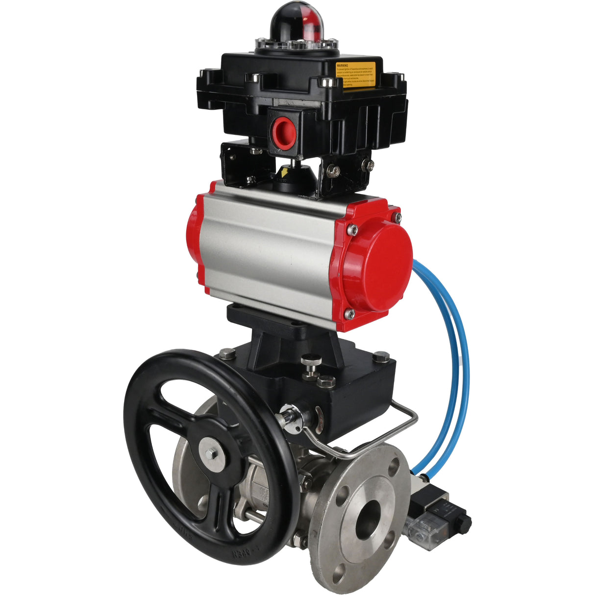 Kugelhähne Elephant BV3131P(3pc)-FP-F-ISO-H DN15-40 16 bar, dreiteilig, voll durchgangsflansch, Edelstahl SS304, PTFE, mit pneumatischem Antrieb PA-DA, mit pneumatischem Verteiler 4V320-08 220V, mit LSU APL-410N EX, manuell Doubler MON1-250-T26-ISO