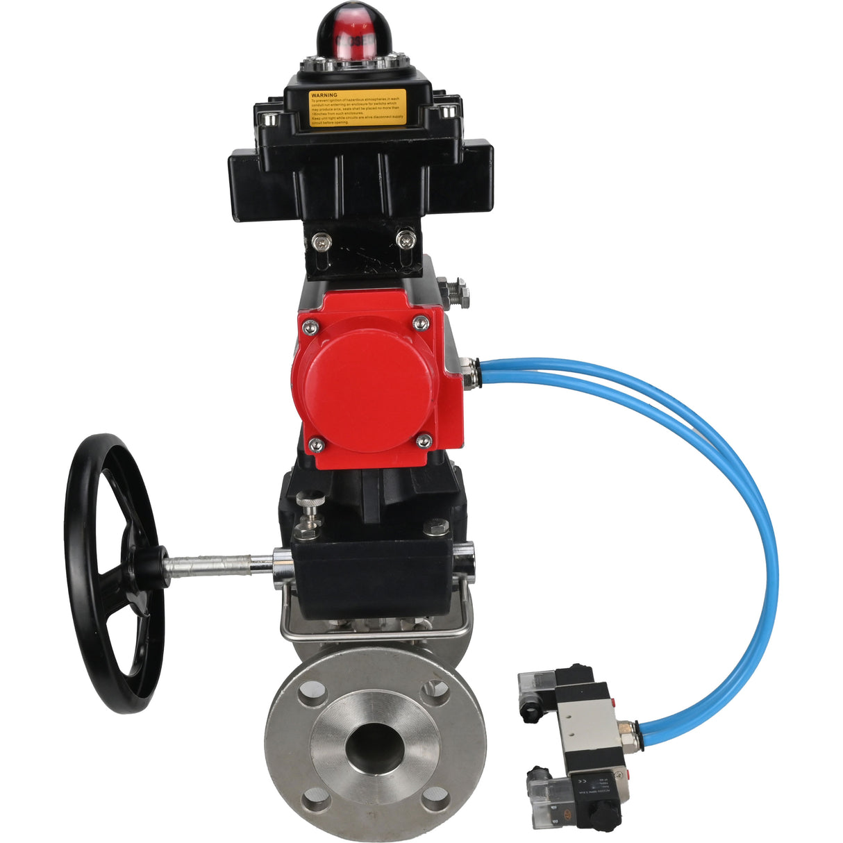 Kugelhähne Elephant BV3131P(3pc)-FP-F-ISO-H DN15-40 16 bar, dreiteilig, voll durchgangsflansch, Edelstahl SS304, PTFE, mit pneumatischem Antrieb PA-DA, mit pneumatischem Verteiler 4V320-08 220V, mit LSU APL-410N EX, manuell Doubler MON1-250-T26-ISO