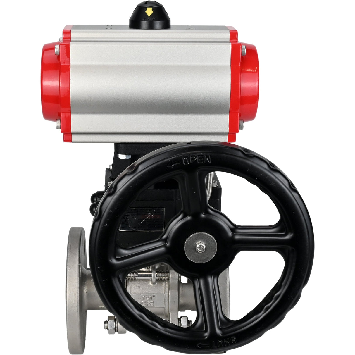 Kugelhähne Elephant BV3232P(3pc)-FP-F-ISO-H, Gehäusematerial - Edelstahl AISI 316, Dichtung - PTFE / PTFE / Teflon, mit pneumatischem Doppelwirkungsantrieb PA-DA, 4V320-10 220V, Handrad MON