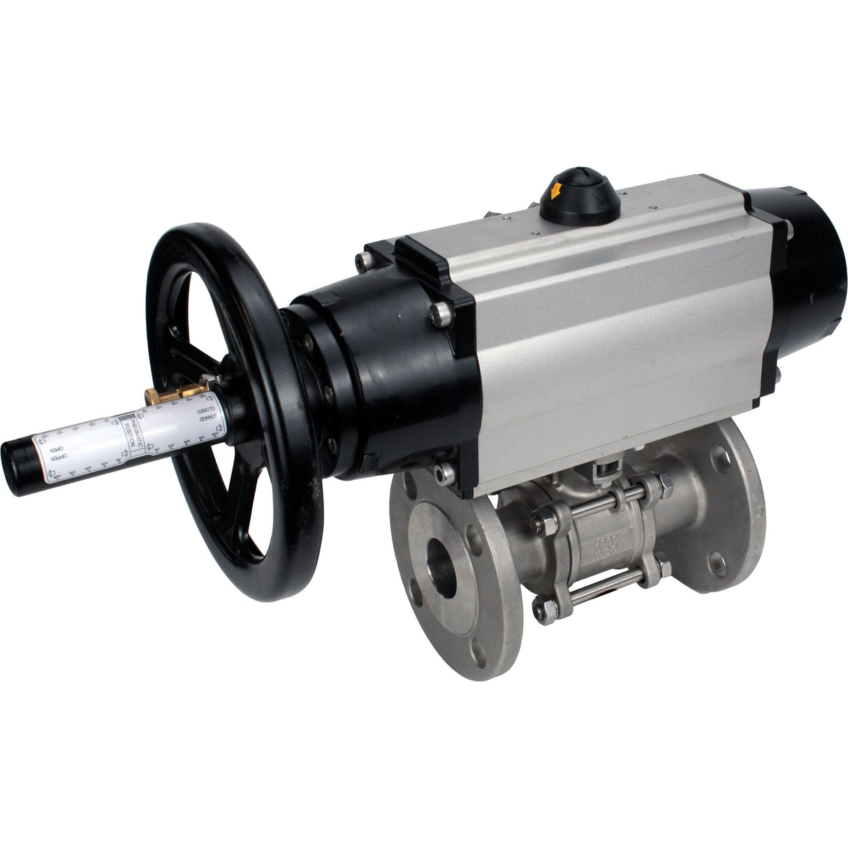 Kugelhähne Elephant BV3232P(3pc)-FP-F-ISO-H DN65-80 16 bar, dreiteilig, voller Durchgang, geflanscht, Edelstahl SS304, Dichtung - PTFE, mit pneumatischem Antrieb PA-DA-105-1 doppeltwirkend, mit pneumatischem Verteiler 4M310-08 220V