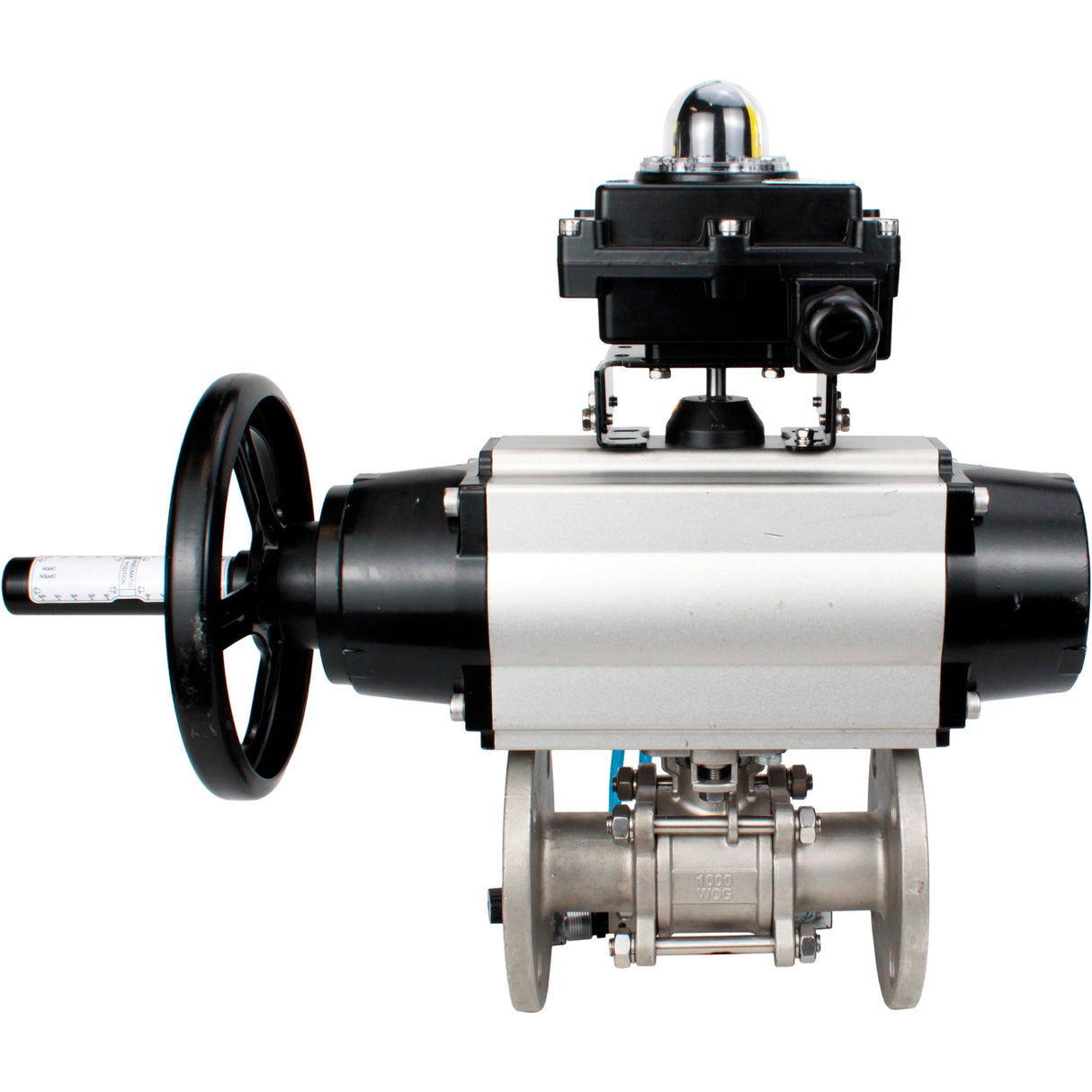 Kugelhähne Elephant BV3232P(3pc)-FP-F-ISO-H DN65-80 16 bar, dreiteilig, voller Durchgang, geflanscht, Edelstahl SS304, Dichtung - PTFE, mit pneumatischem Antrieb PA-DA-105-1 doppeltwirkend, mit pneumatischem Verteiler 4V320-08 220V, mit LSU APL-410N EX