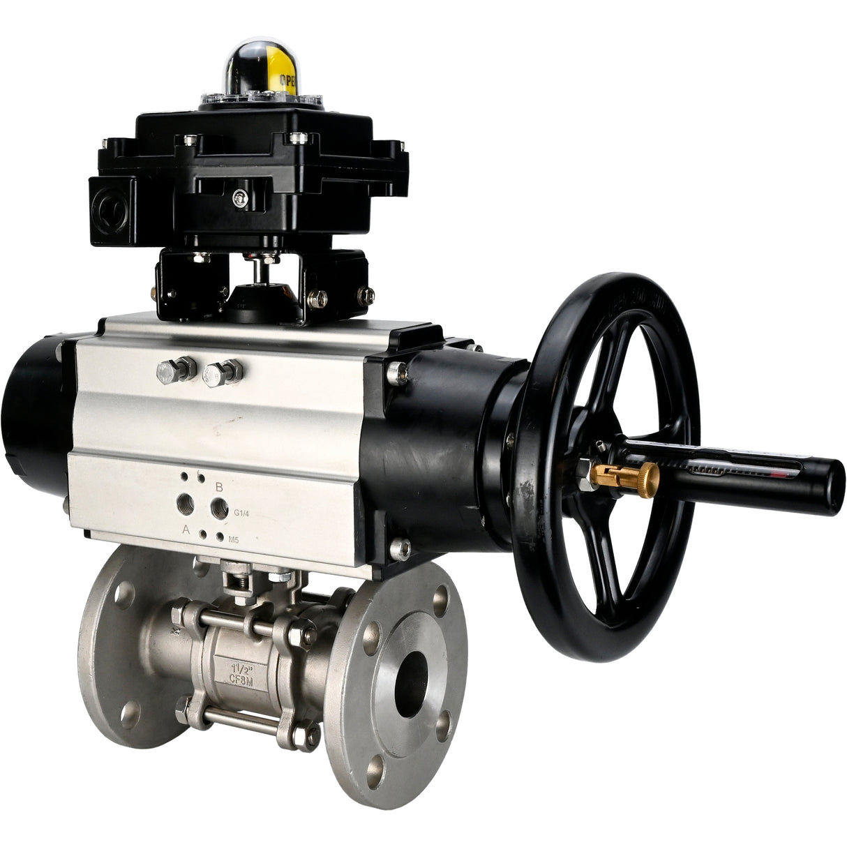 Kugelhähne Elephant BV3131P(3pc)-FP-F-ISO-H DN65-80 16 bar Drei-teiliger Vollbohrungsflansch, Gehäuse - Edelstahl SS304, Dichtung - PTFE, mit pneumatischem Antrieb Elephant PA-DA und LSU APL-410N EX