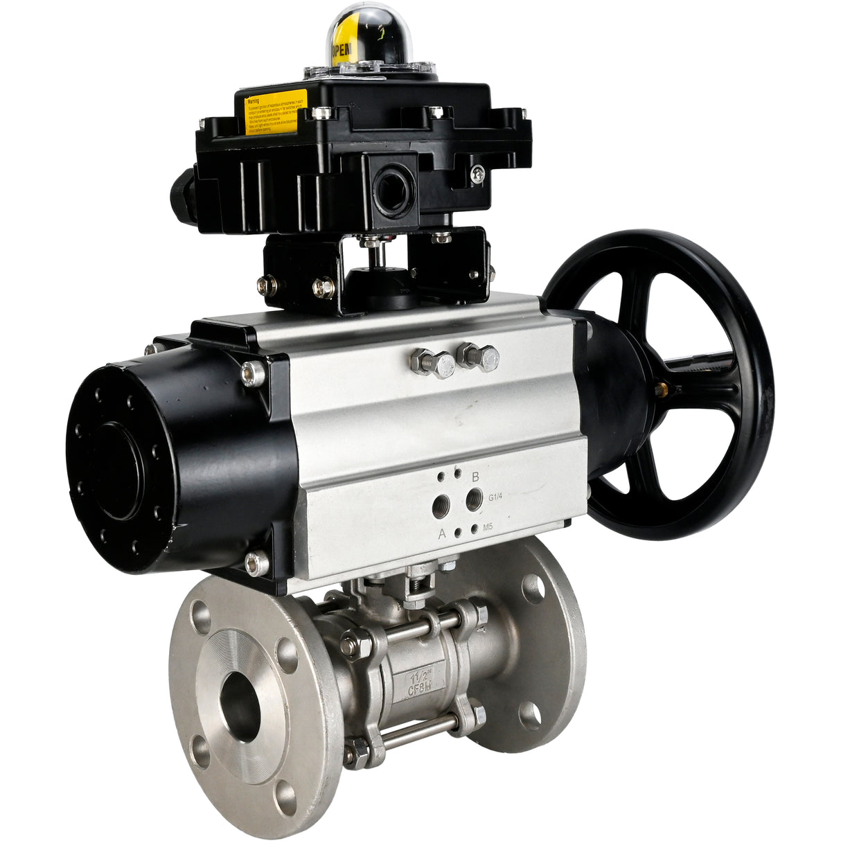 Kugelhähne Elephant BV3131P(3pc)-FP-F-ISO-H DN65-80 16 bar Drei-teiliger Vollbohrungsflansch, Gehäuse - Edelstahl SS304, Dichtung - PTFE, mit pneumatischem Antrieb Elephant PA-DA und LSU APL-410N EX