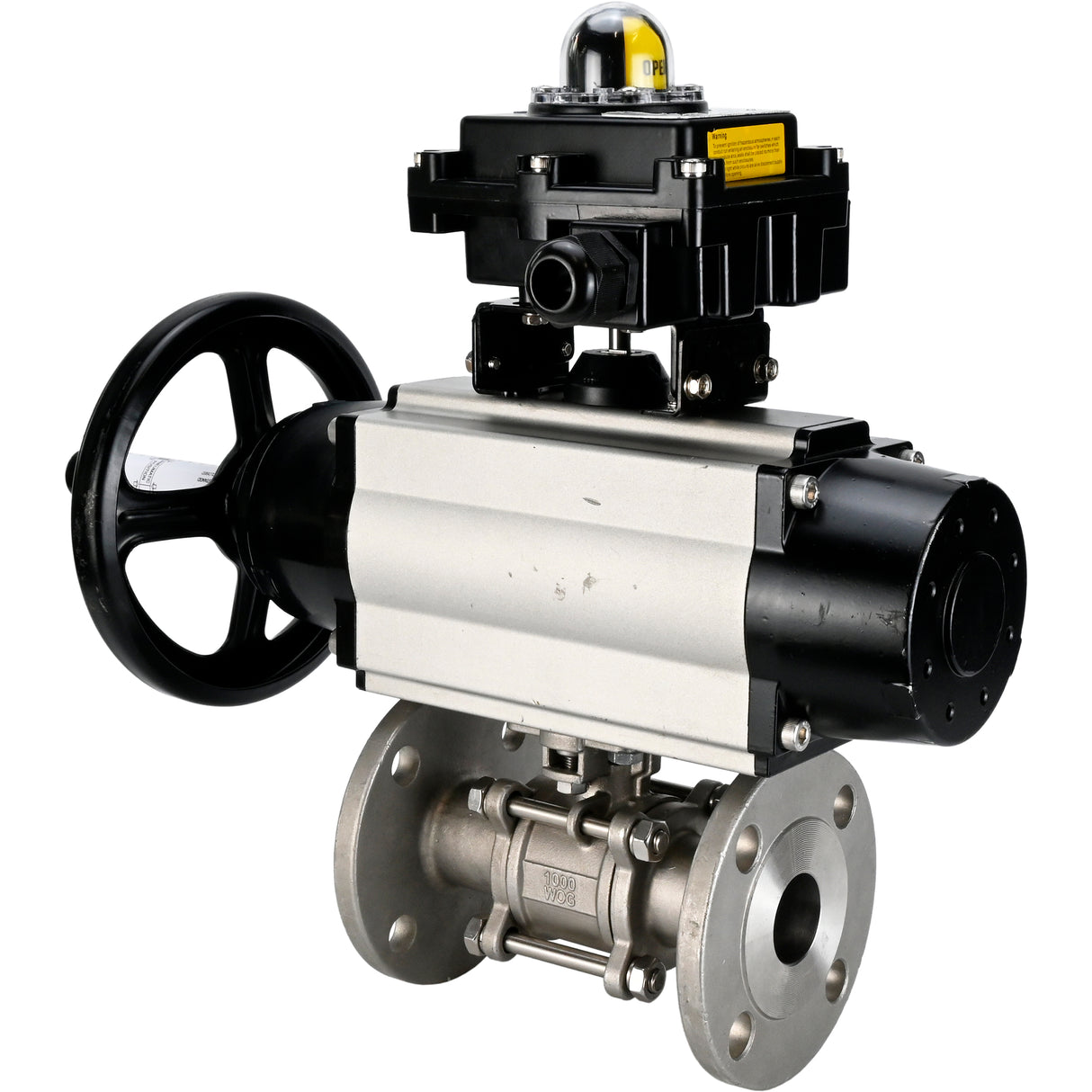 Kugelhähne Elephant BV3131P(3pc)-FP-F-ISO-H DN65-80 16 bar Drei-teiliger Vollbohrungsflansch, Gehäuse - Edelstahl SS304, Dichtung - PTFE, mit pneumatischem Antrieb Elephant PA-DA und LSU APL-410N EX