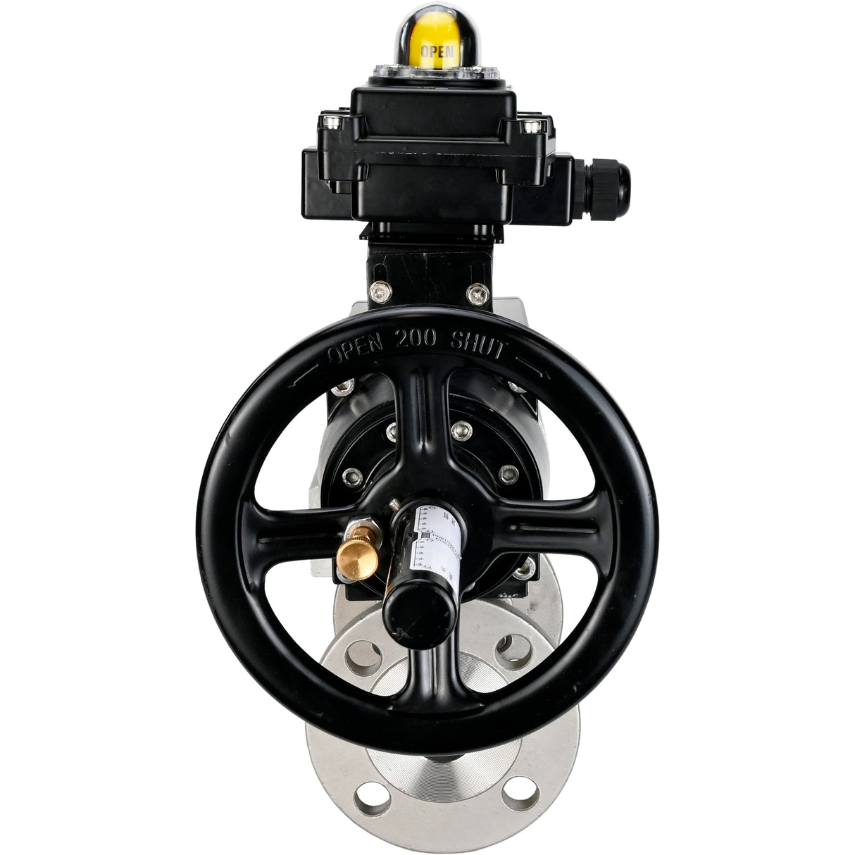 Kugelhähne Elephant BV3232P(3pc)-FP-F-ISO-H DN65-80 16 bar dreiteilig, voller Durchgang, geflanscht, Gehäuse - Edelstahl SS304, Dichtung - PTFE, mit pneumatischem Antrieb Elephant PA-DA und LSU APL-410N EX