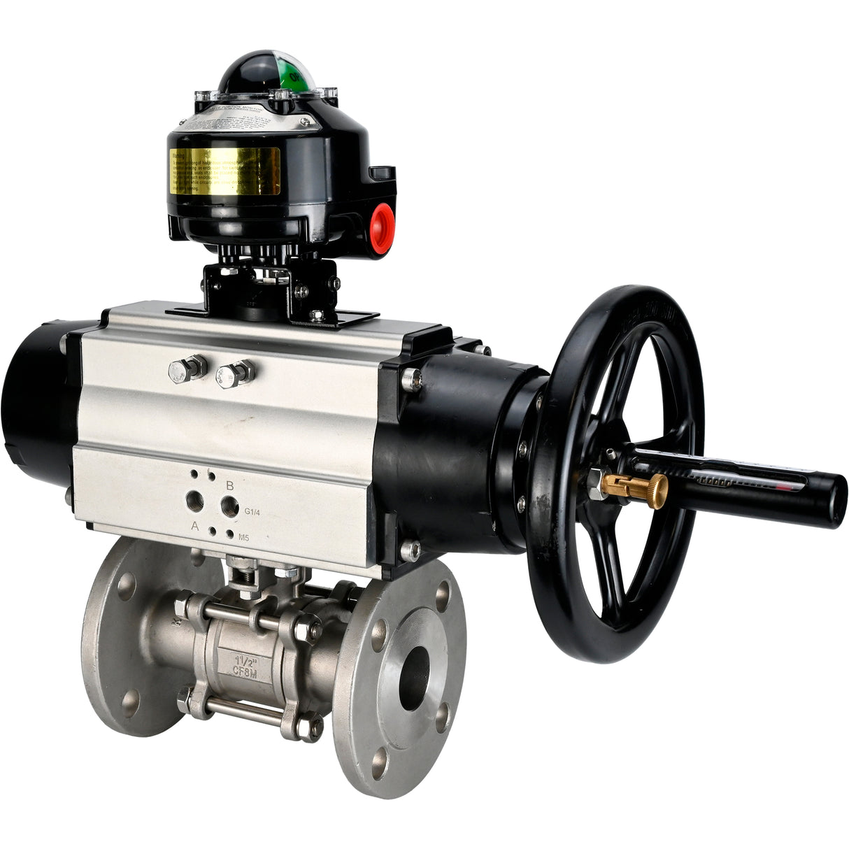 Kugelhähne Elephant BV3131P(3-teilig)-FP-F-ISO-H DN65-80 16 bar dreiteilig, voller Durchgang, geflanscht, Gehäuse - Edelstahl SS304, Dichtung - PTFE, mit pneumatischem Antrieb Elephant PA-DA und LSU APL-510N EX