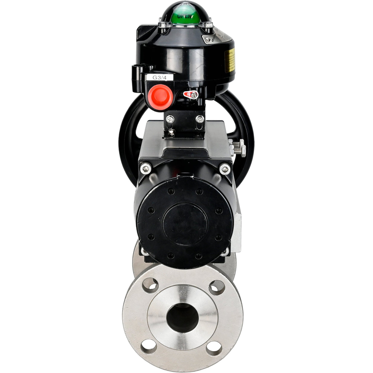 Kugelhähne Elephant BV3232P(3pc)-FP-F-ISO-H DN65-80 16 bar dreiteilig, voller Durchgang, geflanscht, Gehäuse - Edelstahl SS304, Dichtung - PTFE, mit pneumatischem Antrieb Elephant PA-DA und LSU APL-510N EX