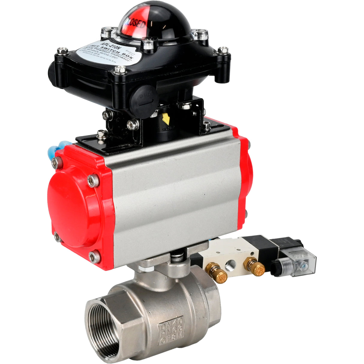 Kugelhähne Elephant BV3232P(2 Stück)-FP-T-ISO-H 16 bar, Vollbohrung Kupplung, Edelstahl SS316, Dichtung - PTFE, mit doppeltwirkendem PA-DA Pneumatikaktuator, mit Pneumatikverteiler 4V320-08 220V, mit LSU APL -210N