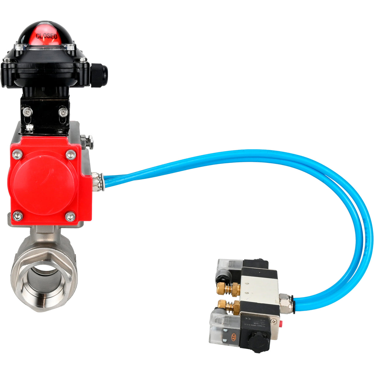 Kugelhähne Elephant BV3232P(2 Stück)-FP-T-ISO-H 16 bar, Vollbohrung Kupplung, Edelstahl SS316, Dichtung - PTFE, mit doppeltwirkendem PA-DA Pneumatikaktuator, mit Pneumatikverteiler 4V320-08 220V, mit LSU APL -210N