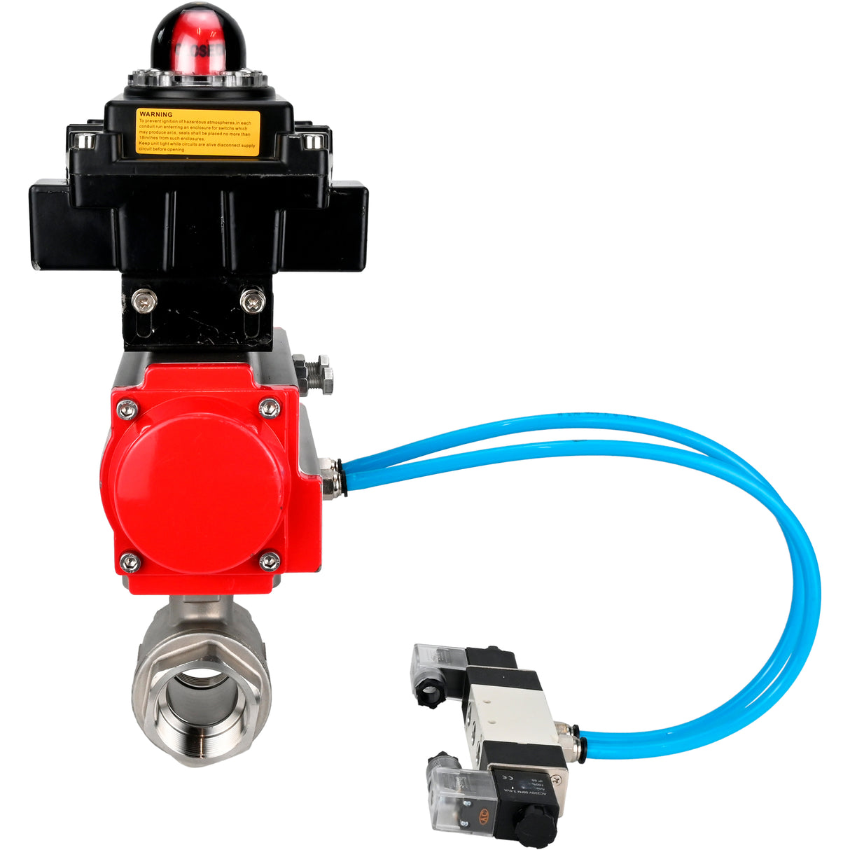 Kugelhähne Elephant BV3232P(2 Stück)-FP-T-ISO-H 16 bar, Vollbohrkupplung, Edelstahl SS316, Dichtung - PTFE, mit doppeltwirkendem PA-DA Pneumatikaktuator, mit Pneumatikverteiler 4V320-08 220V, mit LSU APL -410N EX