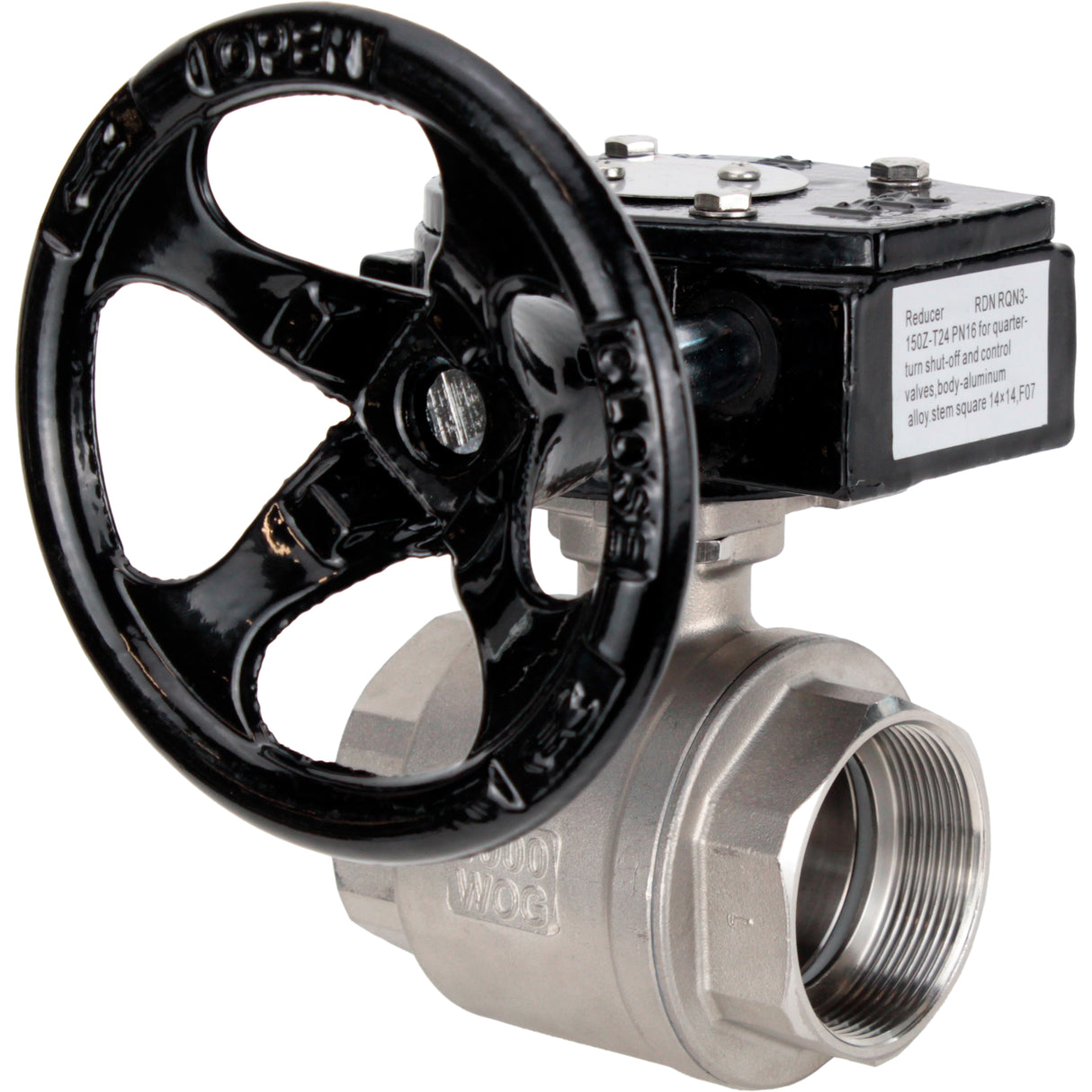 Kugelhahn aus Edelstahl Elephant kshmp316-elephant-rdn, Gehäusematerial - Edelstahl AISI 316, Kugelmaterial - Edelstahl AISI 316, Dichtung - PTFE, getriebegetrieben