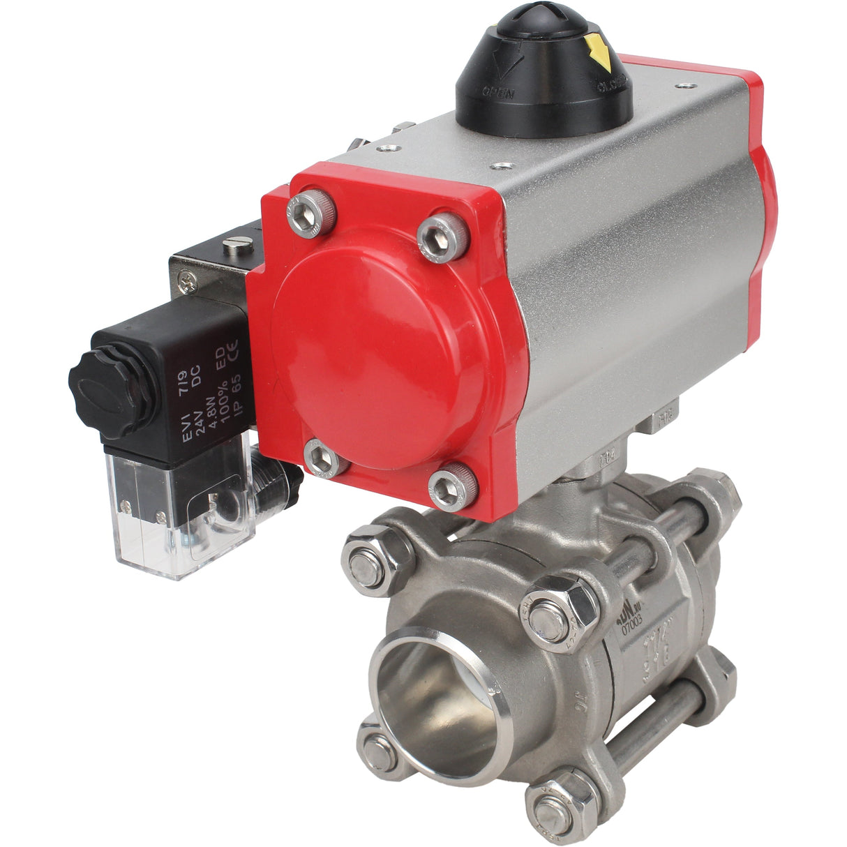 Kugelhahn aus Edelstahl Elephant kshpp-316200-da-4m310-24, Gehäusematerial - Edelstahl AISI 316, Kugelmaterial - Edelstahl AISI 316, Dichtung - PTFE, pneumatisch betätigt