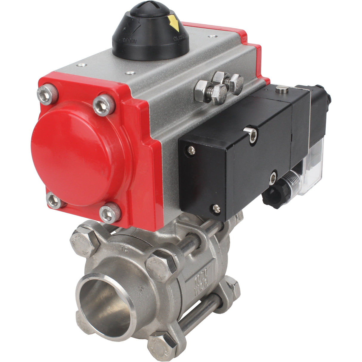 Kugelhahn aus Edelstahl Elephant kshpp-316200-sa-4m310-24, Gehäusematerial - Edelstahl AISI 316, Kugelmaterial - Edelstahl AISI 316, Dichtung - PTFE, pneumatisch betätigt