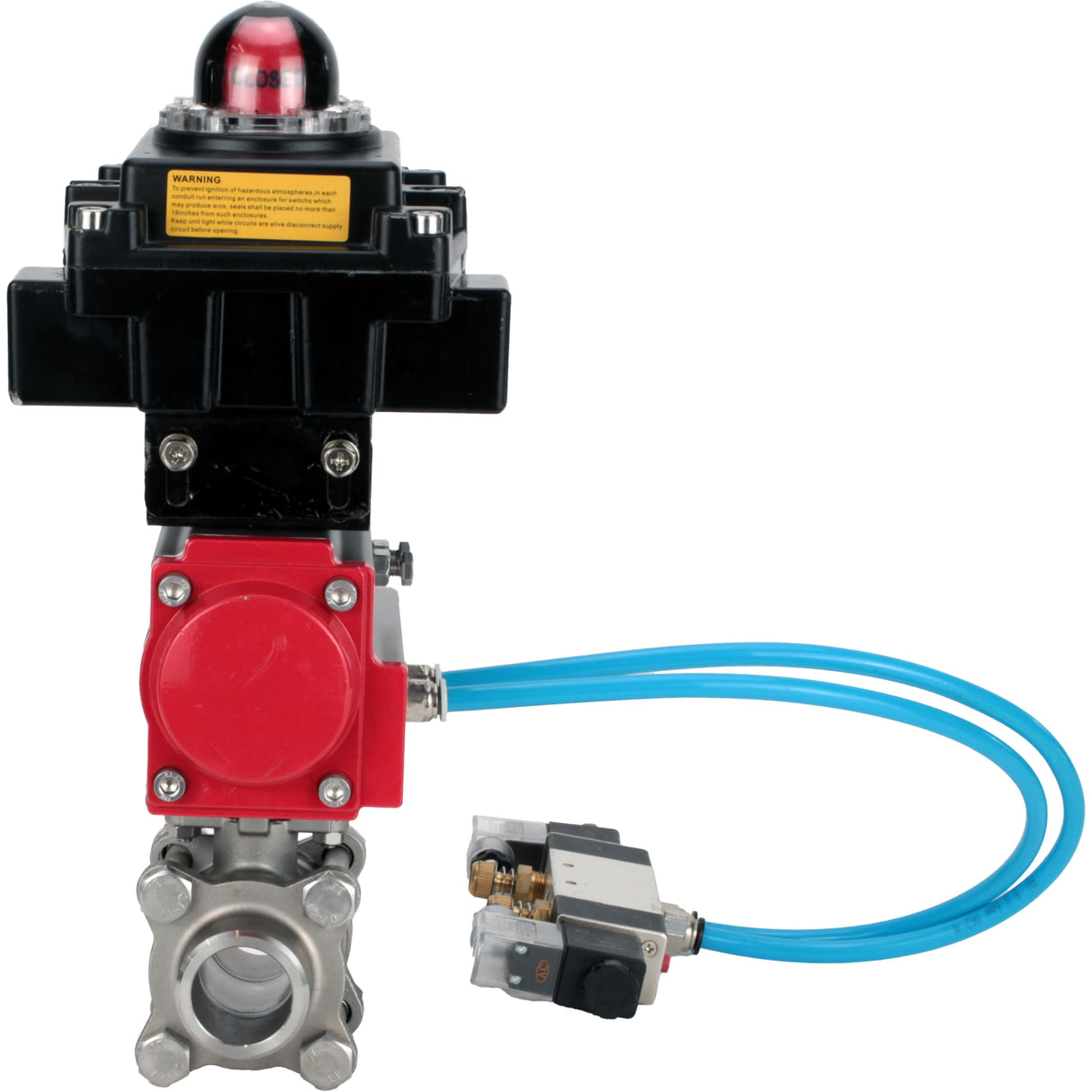 Kugelhähne Elephant BV3232P(3pc)-FP-W-ISO-H 16 bar/25, voller Durchgang zum Schweißen, Edelstahl SS316, Dichtung - PTFE, mit doppeltwirkendem PA-DA Pneumatik-Antrieb, mit Pneumatikverteiler 4V320-08 220V, mit LSU APL-410N EX