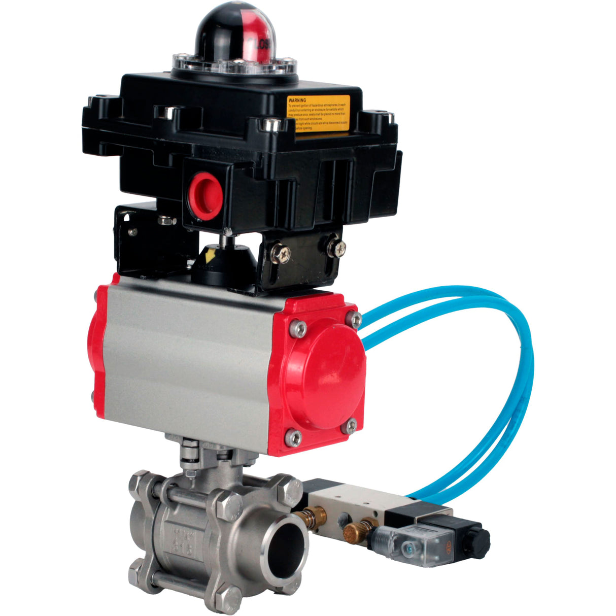 Kugelhähne Elephant BV3232P(3pc)-FP-W-ISO-H 16 bar/25, voller Durchgang zum Schweißen, Edelstahl SS316, Dichtung - PTFE, mit doppeltwirkendem PA-DA Pneumatik-Antrieb, mit Pneumatikverteiler 4V320-08 220V, mit LSU APL-410N EX