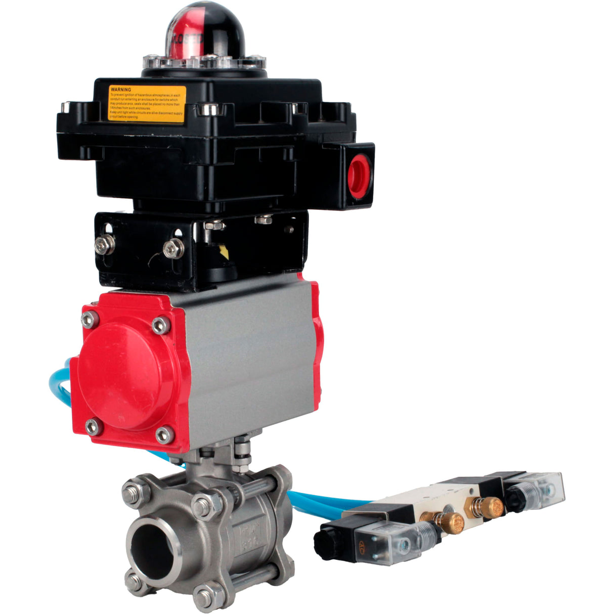 Kugelhähne Elephant BV3232P(3pc)-FP-W-ISO-H 16 bar/25, voller Durchgang zum Schweißen, Edelstahl SS316, Dichtung - PTFE, mit doppeltwirkendem PA-DA Pneumatik-Antrieb, mit Pneumatikverteiler 4V320-08 220V, mit LSU APL-410N EX