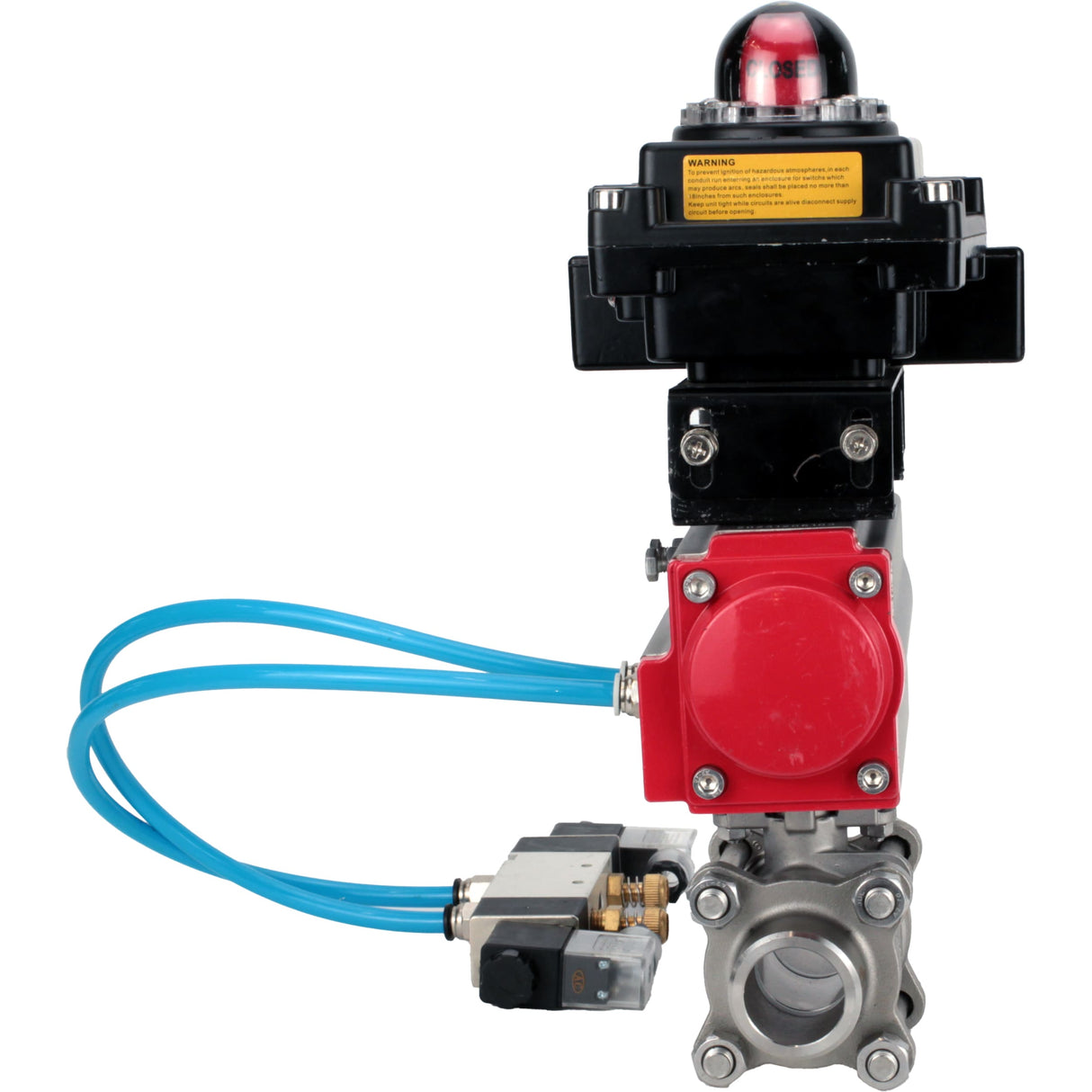 Kugelhähne Elephant BV3232P(3pc)-FP-W-ISO-H 16 bar/25, voller Durchgang zum Schweißen, Edelstahl SS316, Dichtung - PTFE, mit doppeltwirkendem PA-DA Pneumatik-Antrieb, mit Pneumatikverteiler 4V320-08 220V, mit LSU APL-410N EX