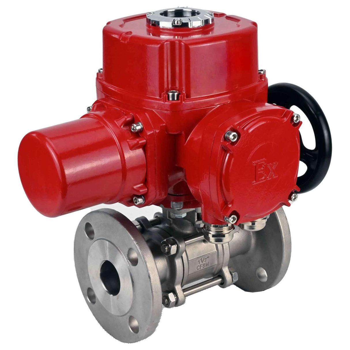 Edelstahl-Kugelhahn Elephant BVFPT.304.180 dreiteilig, Gehäusewerkstoff - Edelstahl SS304, Dichtung - PTFE, mit Flansch, voller Durchgang, elektrischer Schwenkantrieb Elephant QT-W (M) EX 220 V