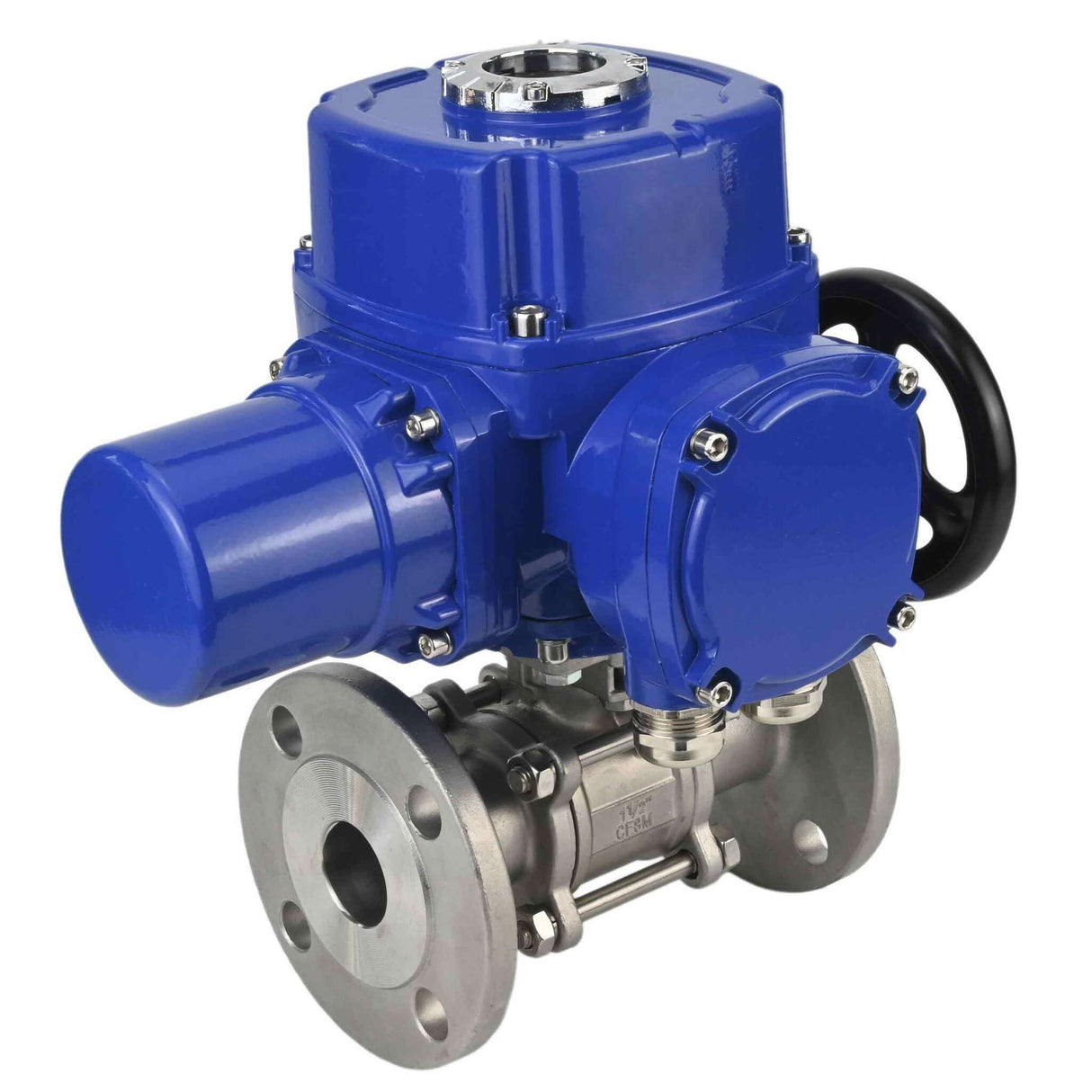 Edelstahl-Kugelhahn Elephant BVFPT.304.180 dreiteilig, Gehäusewerkstoff - Edelstahl SS304, Dichtung - PTFE, mit Flansch, voller Durchgang, elektrischer Schwenkantrieb Elephant QT-W (M) 380 V