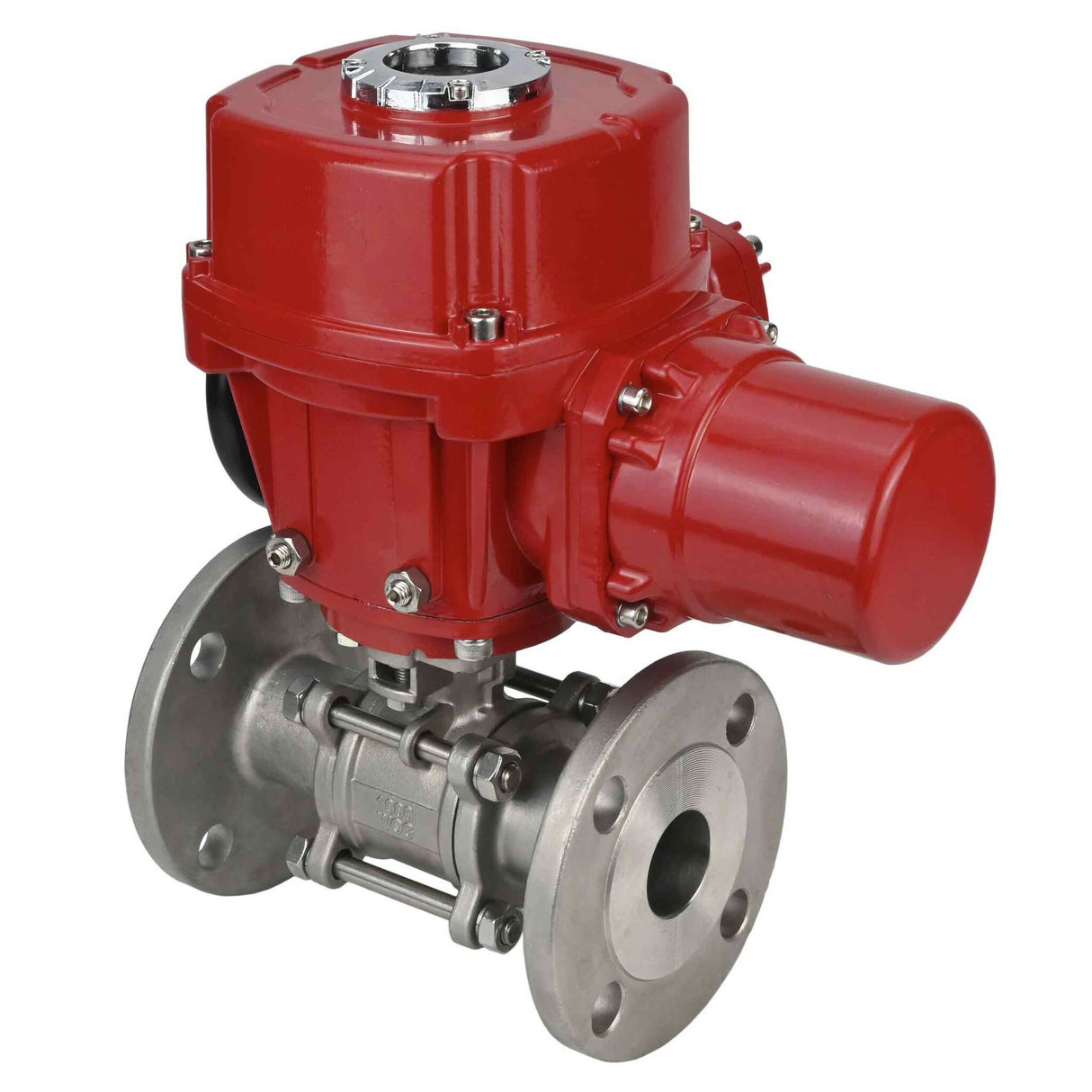 Edelstahl-Kugelhahn Elephant BVFPT.304.180 dreiteilig, Gehäusewerkstoff - Edelstahl SS304, Dichtung - PTFE, mit Flansch, voller Durchgang, elektrischer Schwenkantrieb Elephant QT-W (M) EX 380 V