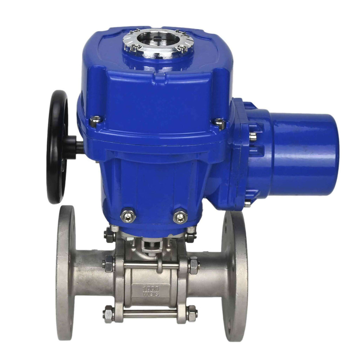 Edelstahl-Kugelhahn Elephant BVFPT.304.180 dreiteilig, Gehäusewerkstoff - Edelstahl SS304, Dichtung - PTFE, mit Flansch, voller Durchgang, elektrischer Schwenkantrieb Elephant QT-W (M) 220 V