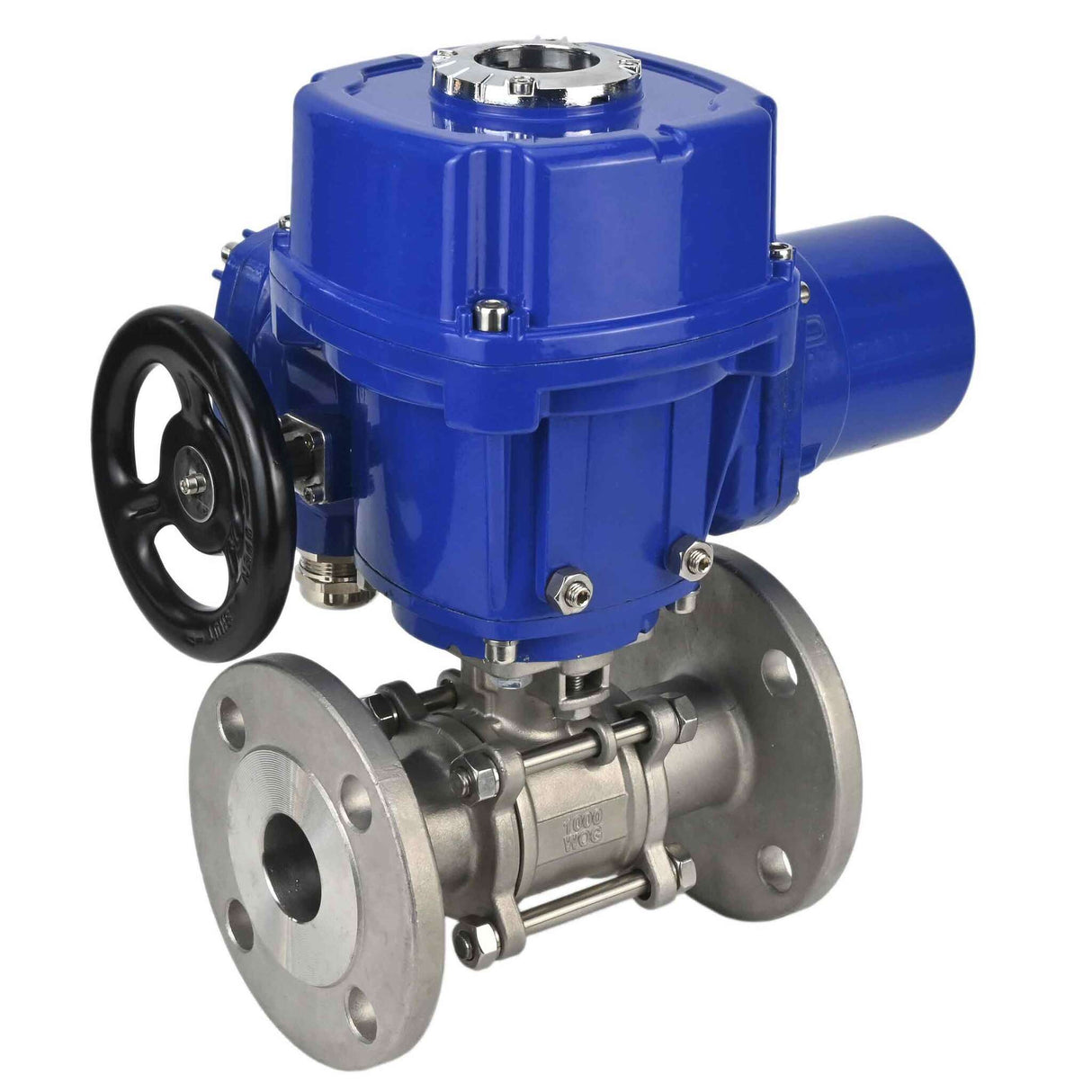 Edelstahl-Kugelhahn Elephant BVFPT.304.180 dreiteilig, Gehäusewerkstoff - Edelstahl SS304, Dichtung - PTFE, mit Flansch, voller Durchgang, elektrischer Schwenkantrieb Elephant QT-W (M) 380 V