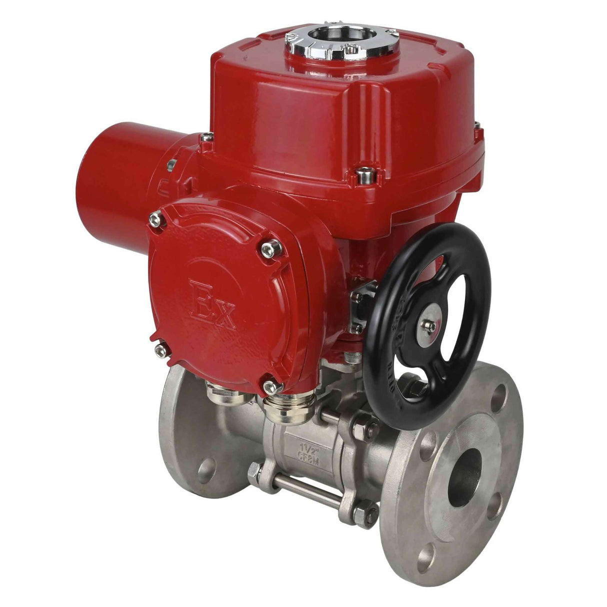 Edelstahl-Kugelhahn Elephant BVFPT.304.180 dreiteilig, Gehäusewerkstoff - Edelstahl SS304, Dichtung - PTFE, mit Flansch, voller Durchgang, elektrischer Schwenkantrieb Elephant QT-W (M) EX 380 V