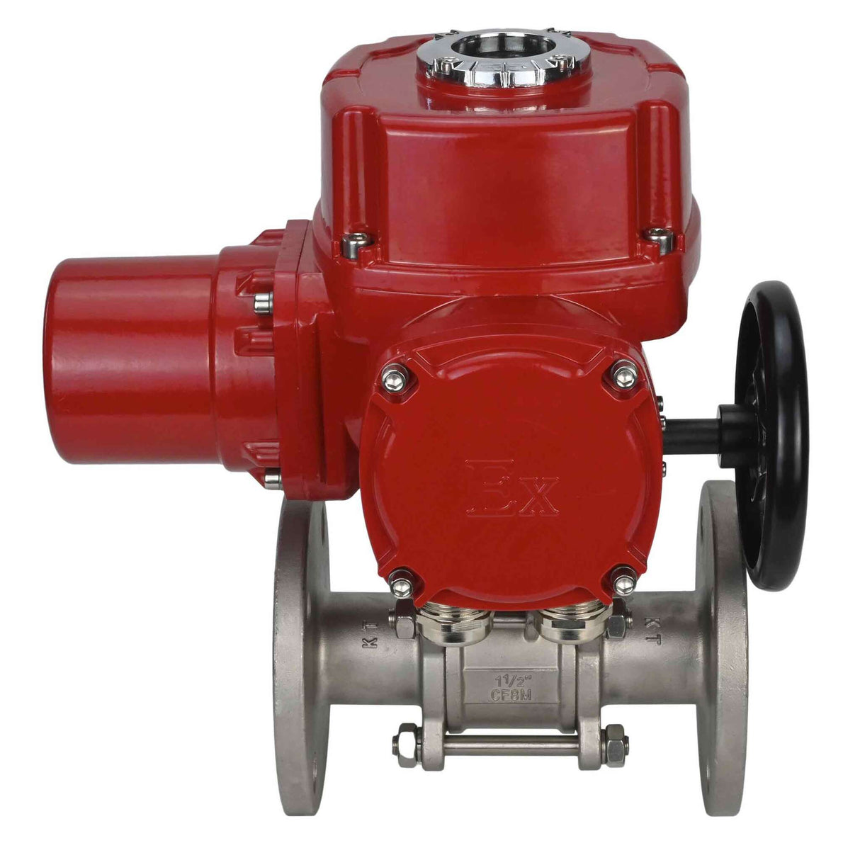 Edelstahl-Kugelhahn Elephant BVFPT.304.180 dreiteilig, Gehäusewerkstoff - Edelstahl SS304, Dichtung - PTFE, mit Flansch, voller Durchgang, elektrischer Schwenkantrieb Elephant QT-W (M) EX 220 V