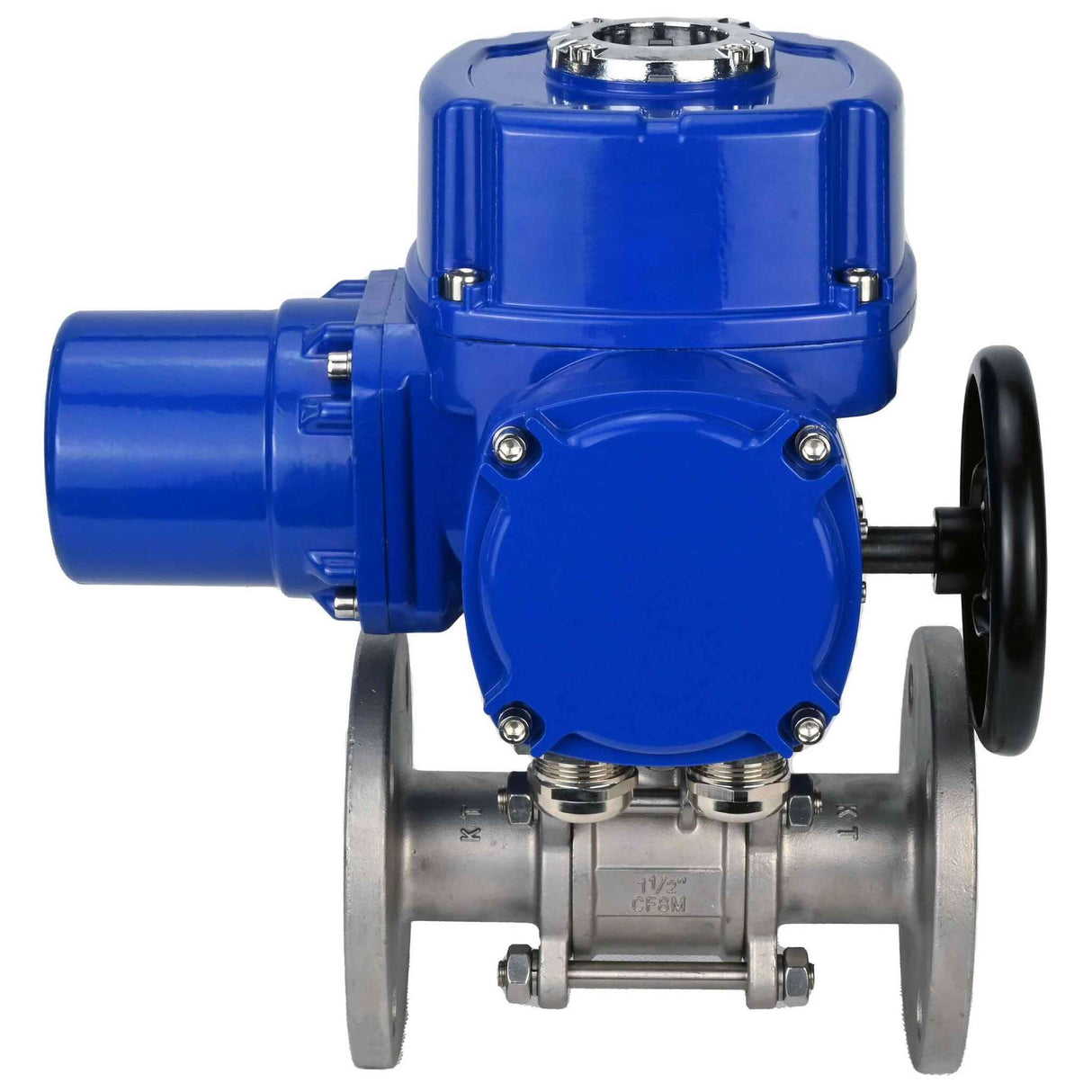 Edelstahl-Kugelhahn Elephant BVFPT.304.180 dreiteilig, Gehäusewerkstoff - Edelstahl SS304, Dichtung - PTFE, mit Flansch, voller Durchgang, elektrischer Schwenkantrieb Elephant QT-W (M) 220 V