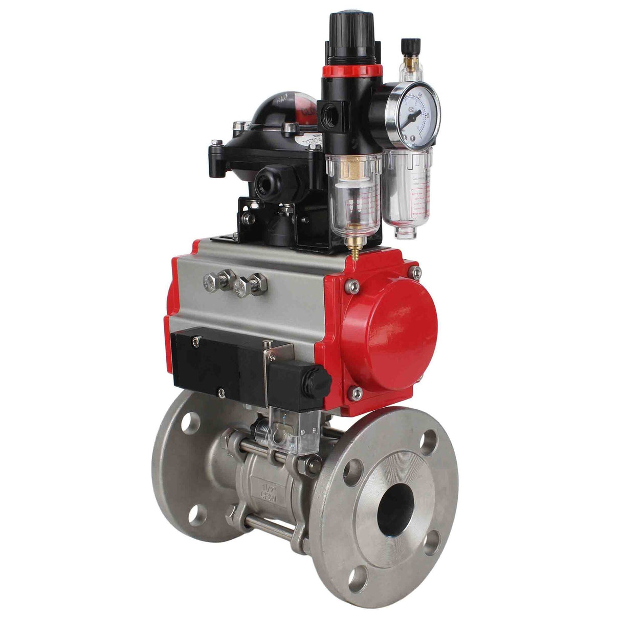 Kugelhahn aus Edelstahl Elephant ksfpt-316-180-da-4m310-110/220v-apl210n-afc2000, Gehäusematerial - Edelstahl AISI 316, Kugelmaterial - Edelstahl AISI 316, Dichtung - PTFE, pneumatisch betätigter Antrieb