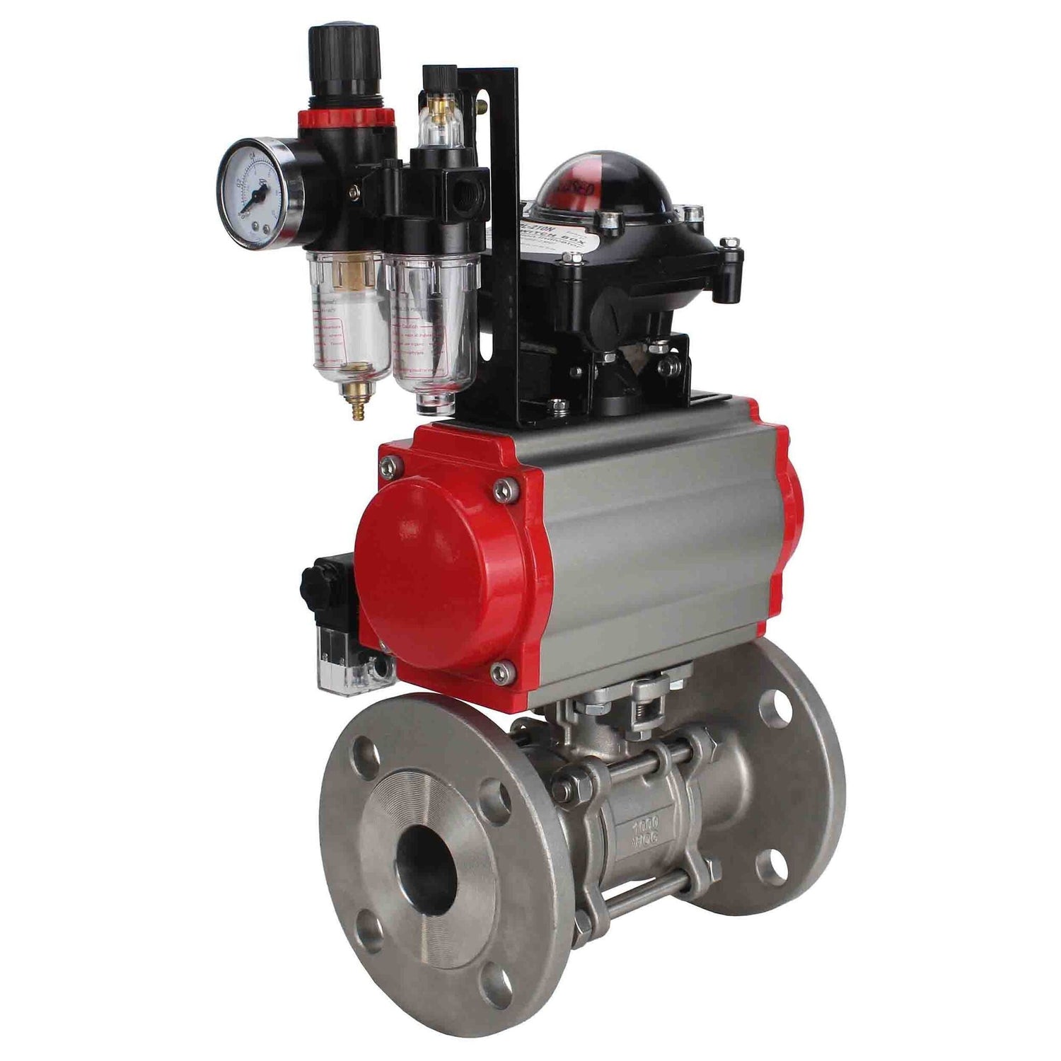 Kugelhahn aus Edelstahl Elephant ksfpt-316-180-da-4m310-110/220v-apl210n-afc2000, Gehäusematerial - Edelstahl AISI 316, Kugelmaterial - Edelstahl AISI 316, Dichtung - PTFE, pneumatisch betätigter Antrieb