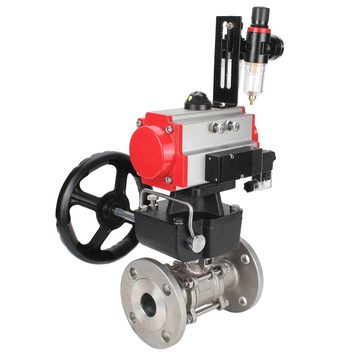 Kugelhahn aus Edelstahl Elephant ksfpt-304-180-da-4m310-24v-hdm-afc2000, Gehäusematerial - Edelstahl AISI 304, Kugelmaterial - Edelstahl AISI 304, Dichtung - PTFE, pneumatisch betätigt