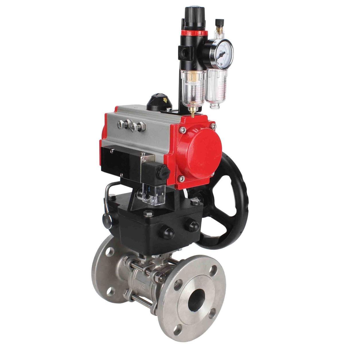 Kugelhahn aus Edelstahl Elephant ksfpt-316-180-da-4m310-24v-hdm-afc2000, Gehäusematerial - Edelstahl AISI 316, Kugelmaterial - Edelstahl AISI 316, Dichtung - PTFE, pneumatisch betätigter Antrieb