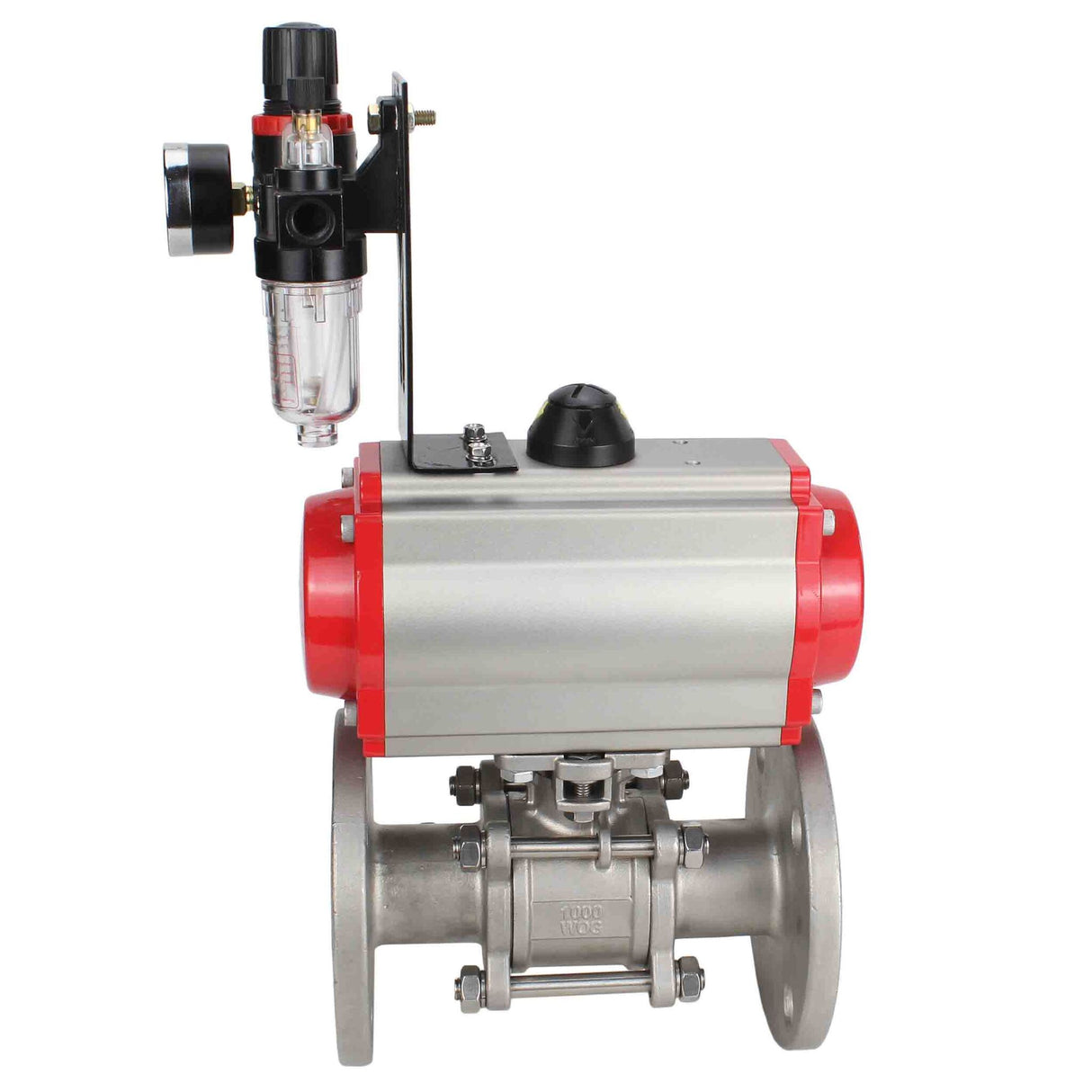 Kugelhahn aus Edelstahl Elephant ksfpt-316-180-sa-4m310-110/220v-afc2000, Gehäusematerial - Edelstahl AISI 316, Kugelmaterial - Edelstahl AISI 316, Dichtung - PTFE, pneumatisch betätigter Antrieb