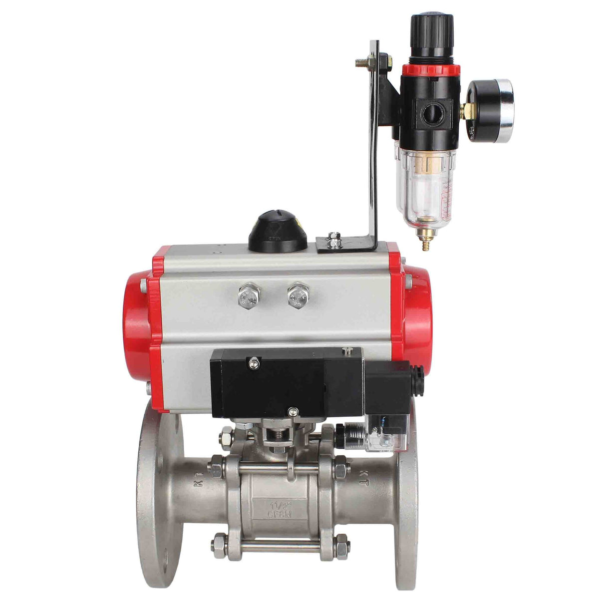 Kugelhahn aus Edelstahl Elephant ksfpt-316-180-sa-4m310-24v-afc2000, Gehäusematerial - Edelstahl AISI 316, Kugelmaterial - Edelstahl AISI 316, Dichtung - PTFE, pneumatisch betätigt