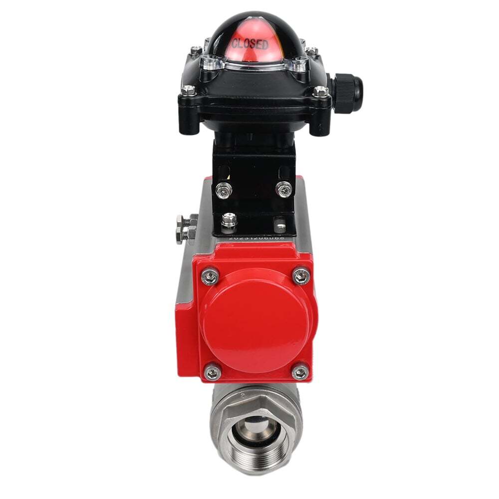 Edelstahl-Kugelhahn Elephant BVMP.316.230-ISO 914 PSI, mit Gewinde, voller Durchgang, Gehäusematerial - Edelstahl AISI 316, mit doppeltwirkendem pneumatischen Antrieb Elephant DA, Endschalterblock APL-410N EX