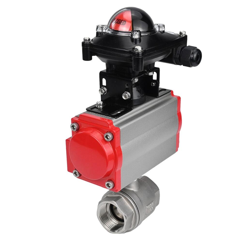 Edelstahl-Kugelhahn Elephant BVMP.316.230-ISO 914 PSI, mit Gewinde, voller Durchgang, Gehäusematerial - Edelstahl AISI 316, mit pneumatischem Antrieb mit Rückstellfedern Elephant SA, Endschalterblock APL-410N EX