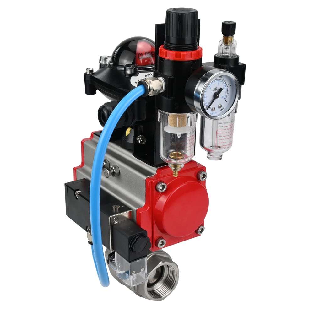 Kugelhahn aus Edelstahl Elephant kshmp316-elephant-da-4m310-110/220-apl210n-afc2000, Gehäusematerial - Edelstahl AISI 316, Kugelmaterial - Edelstahl AISI 316, Dichtung - PTFE, pneumatisch betätigt