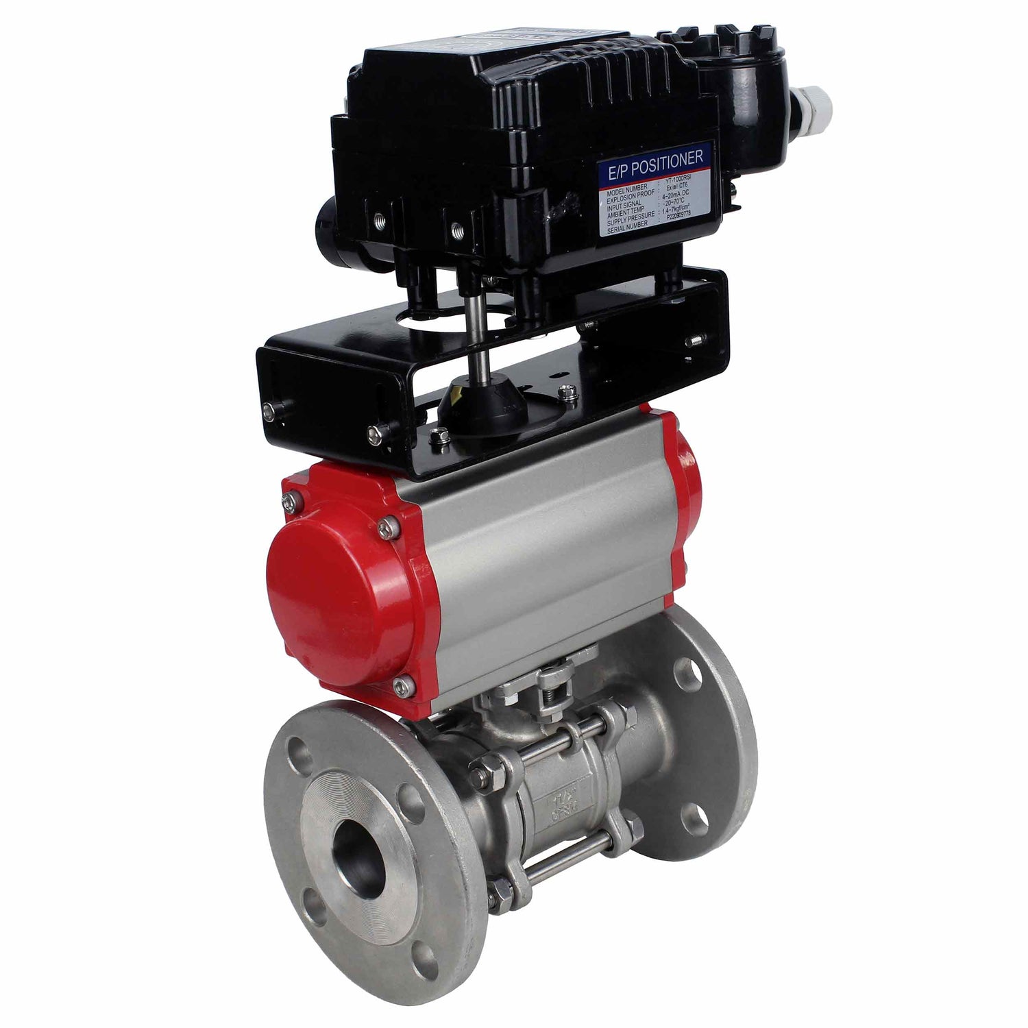 Kugelhahn aus Edelstahl Elephant ksfpt-304-180-da-yt1000rsn, Gehäusematerial - Edelstahl AISI 304, Kugelmaterial - Edelstahl AISI 304, Dichtung - PTFE, pneumatisch betätigt