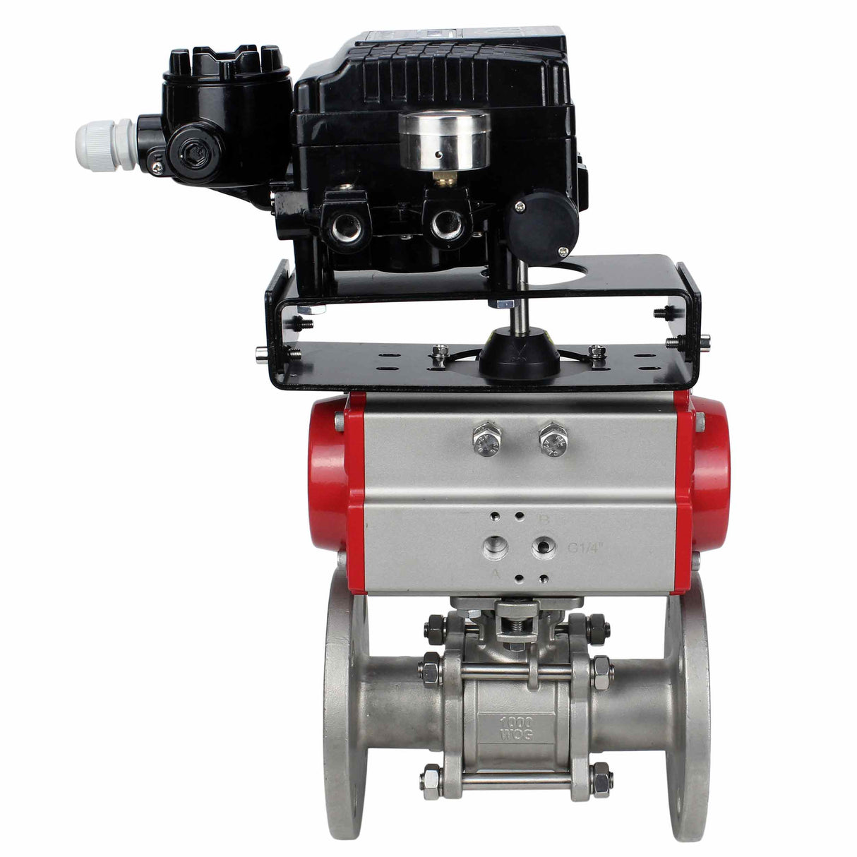 Kugelhahn aus Edelstahl Elephant ksfpt-304-180-da-yt1000rsi, Gehäusematerial - Edelstahl AISI 304, Kugelmaterial - Edelstahl AISI 304, Dichtung - PTFE, pneumatisch betätigt