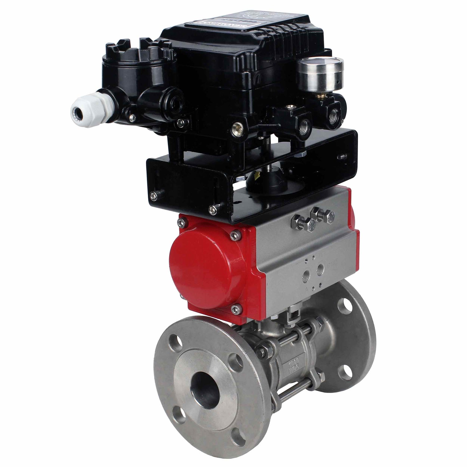 Kugelhahn aus Edelstahl Elephant ksfpt-304-180-sa-yt1000rsi, Gehäusematerial - Edelstahl AISI 304, Kugelmaterial - Edelstahl AISI 304, Dichtung - PTFE, pneumatisch betätigt