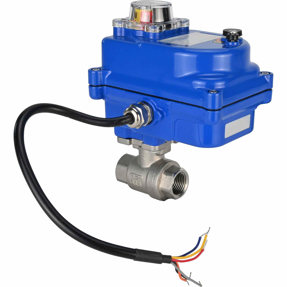 Edelstahl-Kugelhahn Elephant BVMP.316.230-ISO PSI914 SS316 mit Gewinde, Vierteldrehung Elektroantrieb Elephant 003 blau 24 V